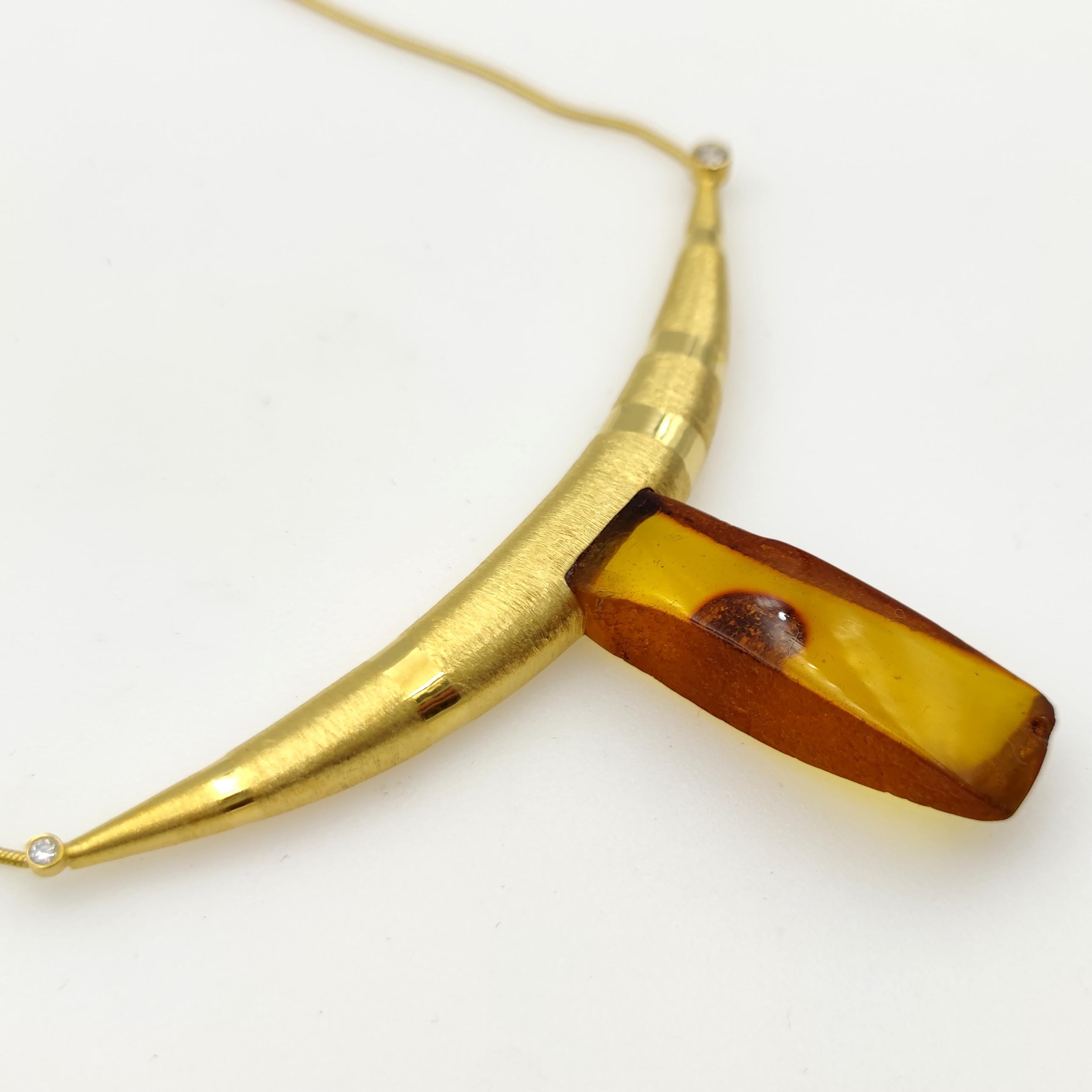 Natural Baltic Amber Zircon Gold Plate Silver Artist Chain Necklaces For Sale 4