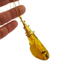 Natural Baltic Amber Zircon Gold Plate Silver Artist Chain Pendant Necklace