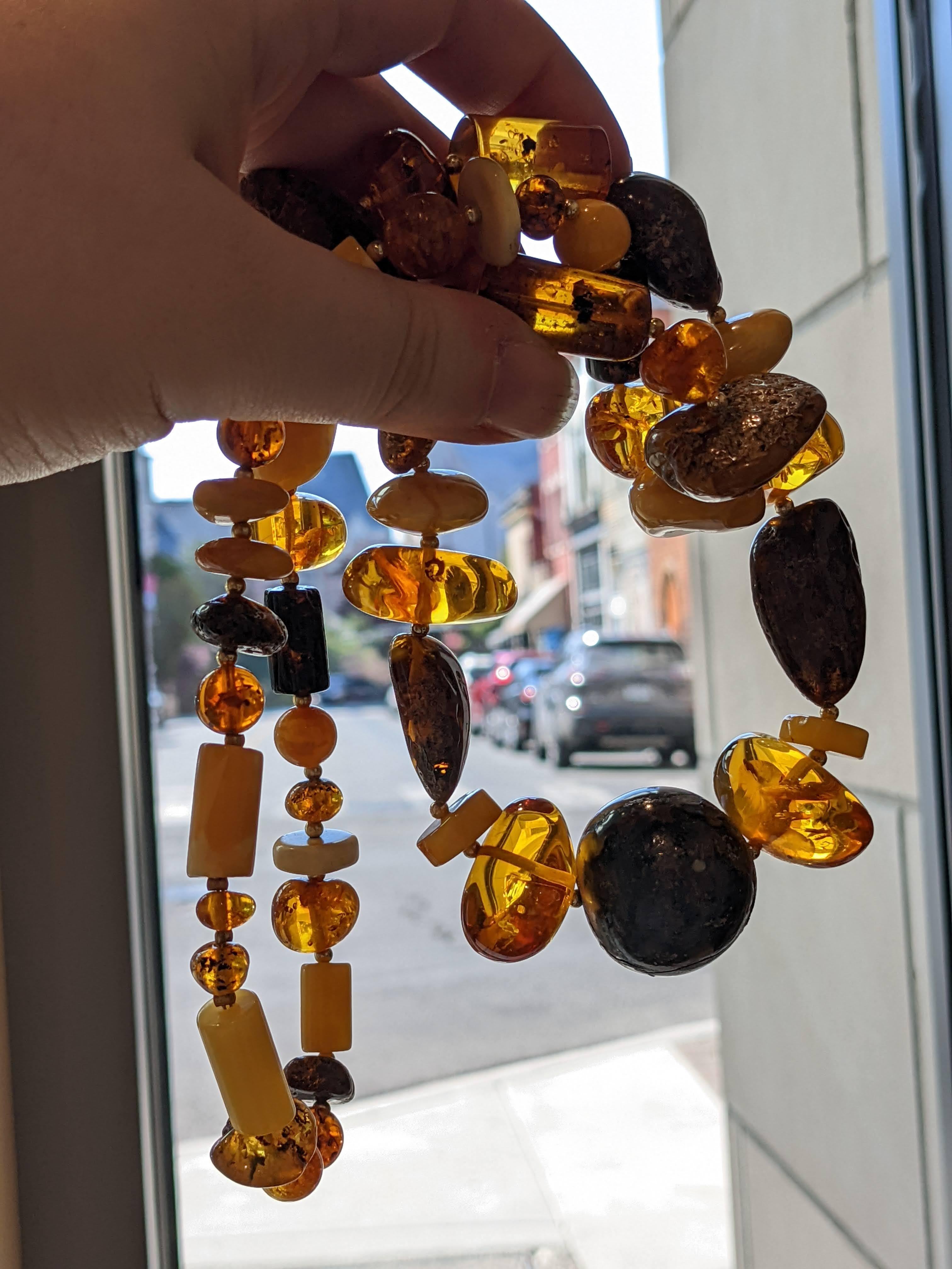 Natural Baltic Assorted Amber Bead Necklace In Excellent Condition In Victoria, BC