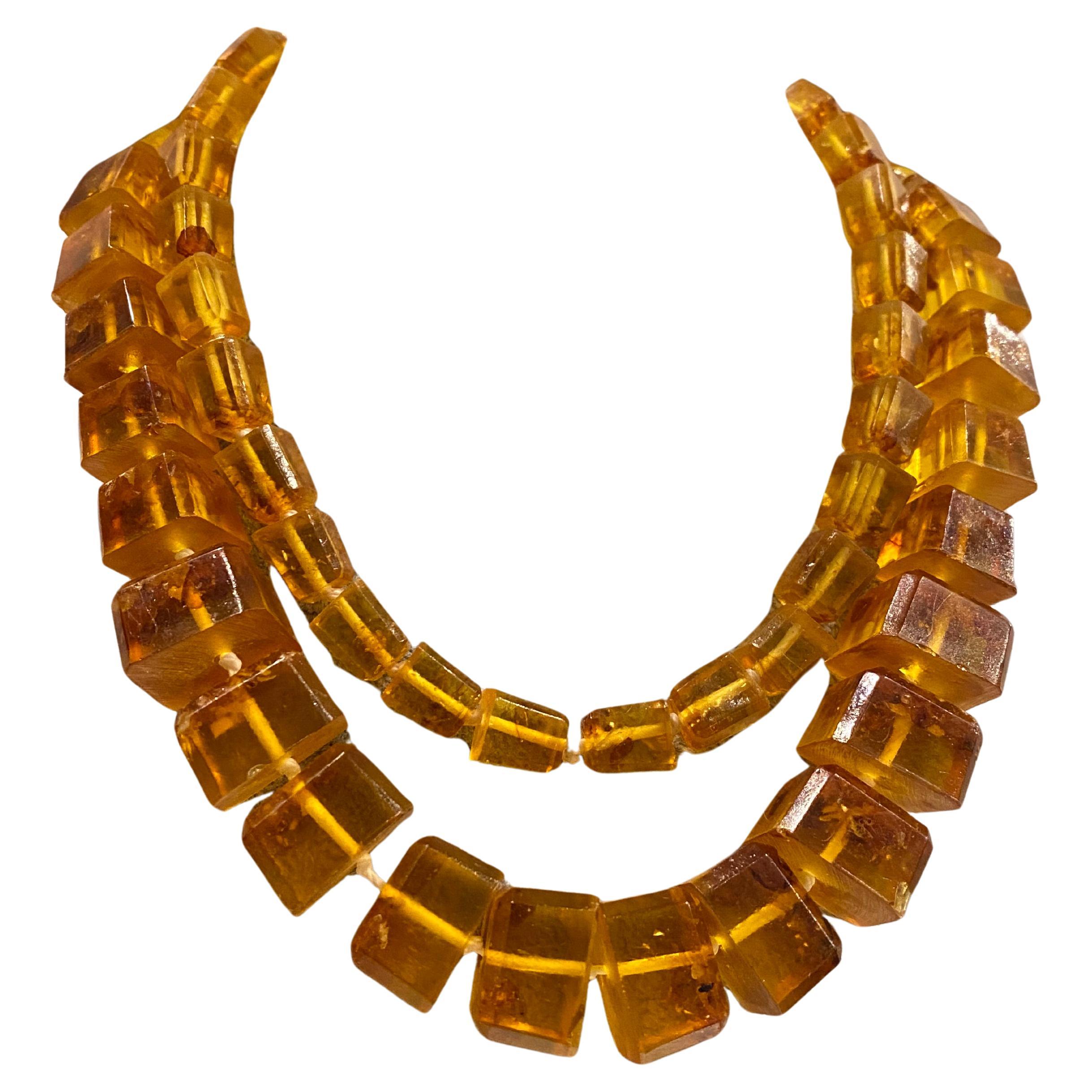 Natural Baltic Square Graduating Amber Opera Length 85cm Vintage Necklace