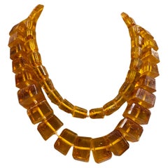 Collar Vintage de Ámbar Natural Báltico Cuadrado Graduado Ópera Largo 85cm