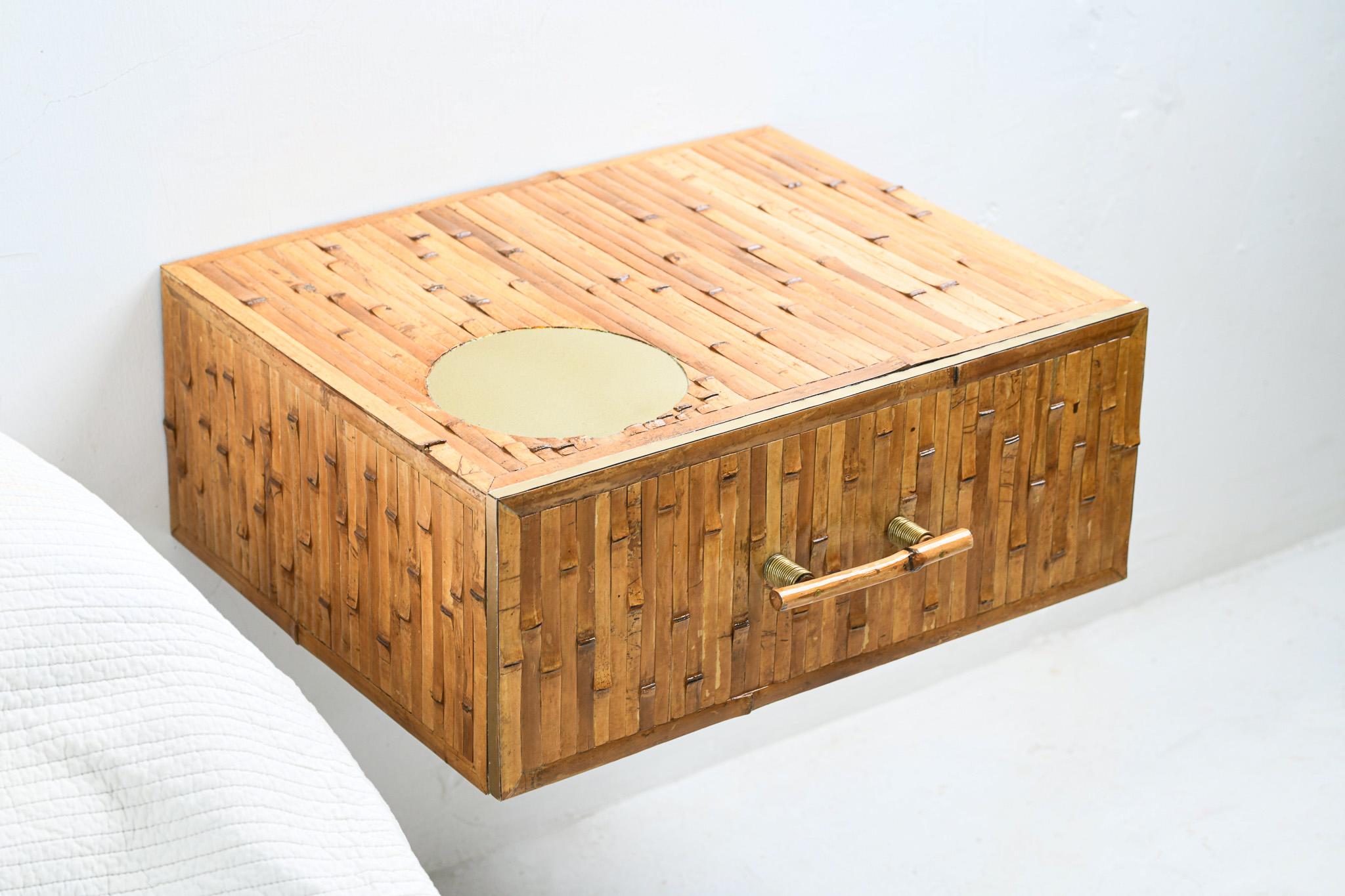 Natural Bamboo and Brass Bedside Cabinet Wall Mounted In New Condition For Sale In Oxford, GB