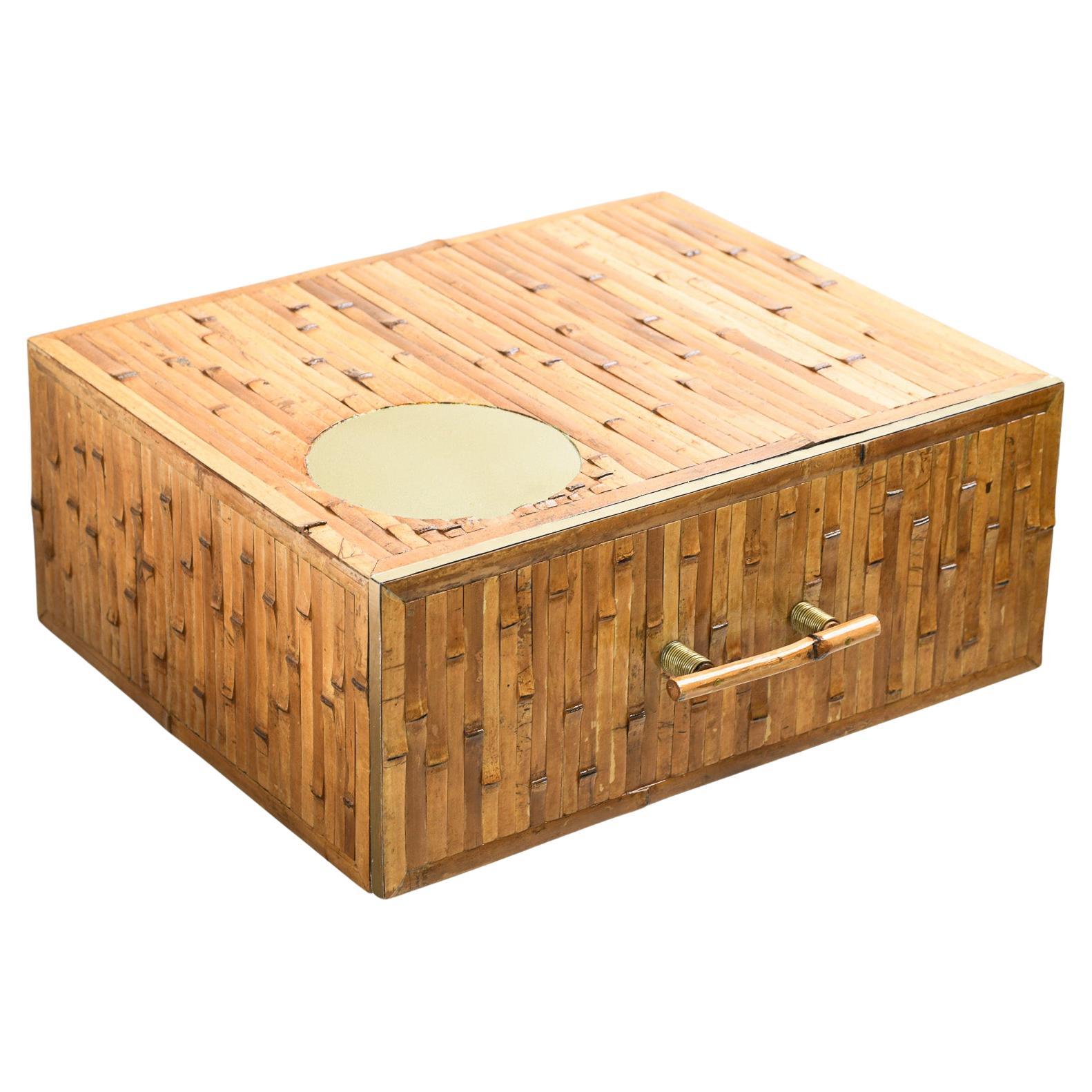Natural Bamboo and Brass Bedside Cabinet Wall Mounted