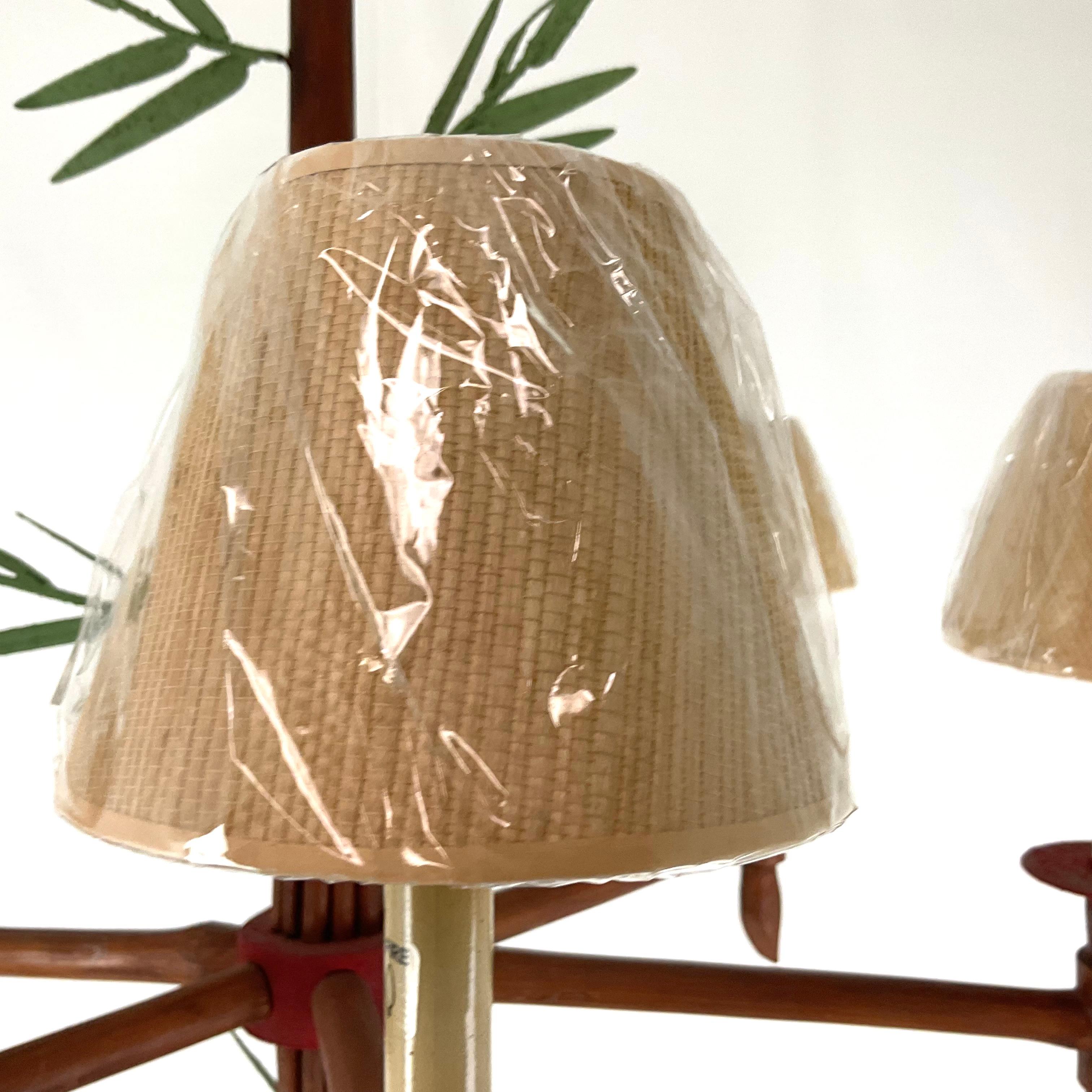 Lampadario in metallo e bambù naturale di Currey and Company in vendita 5