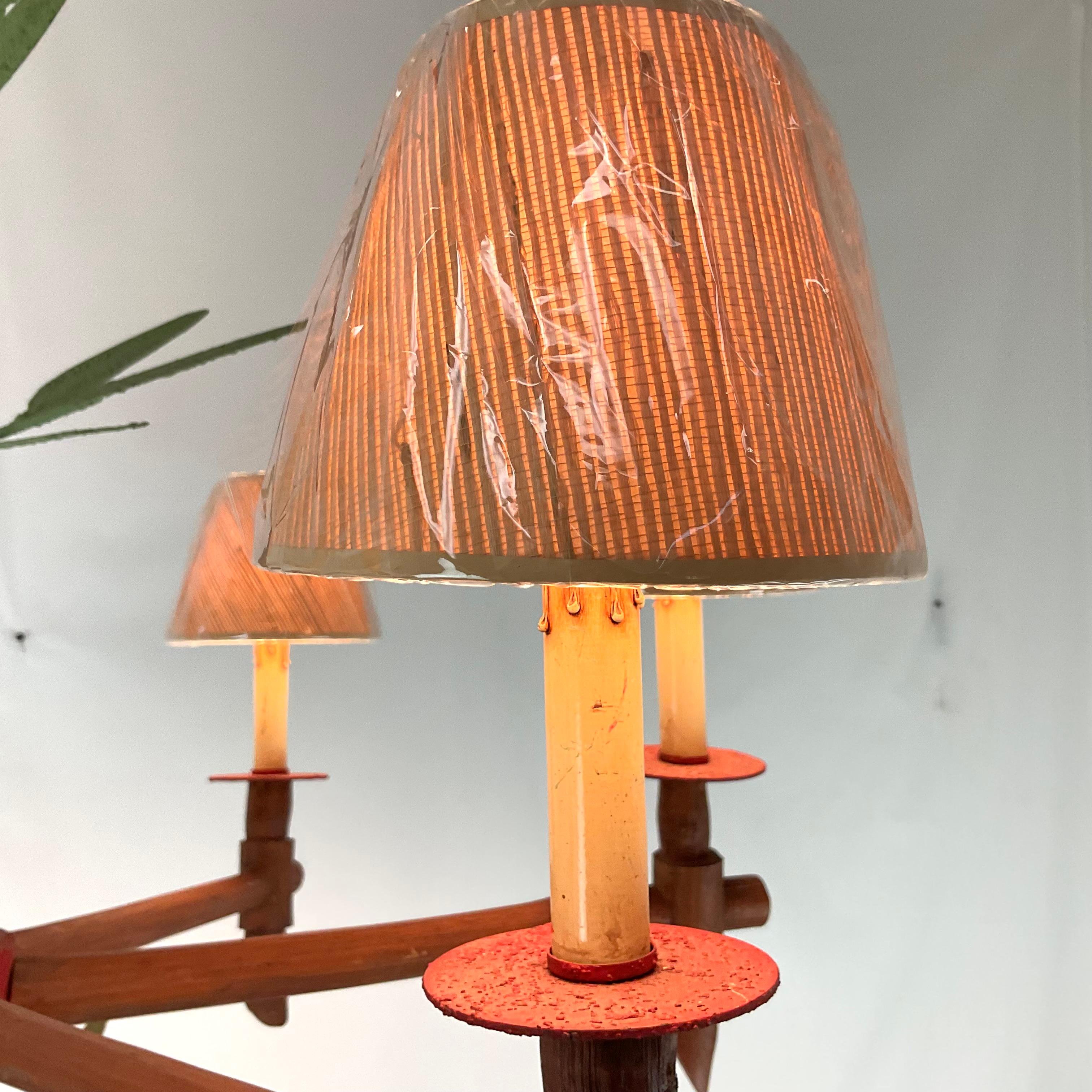 Americano Lampadario in metallo e bambù naturale di Currey and Company in vendita