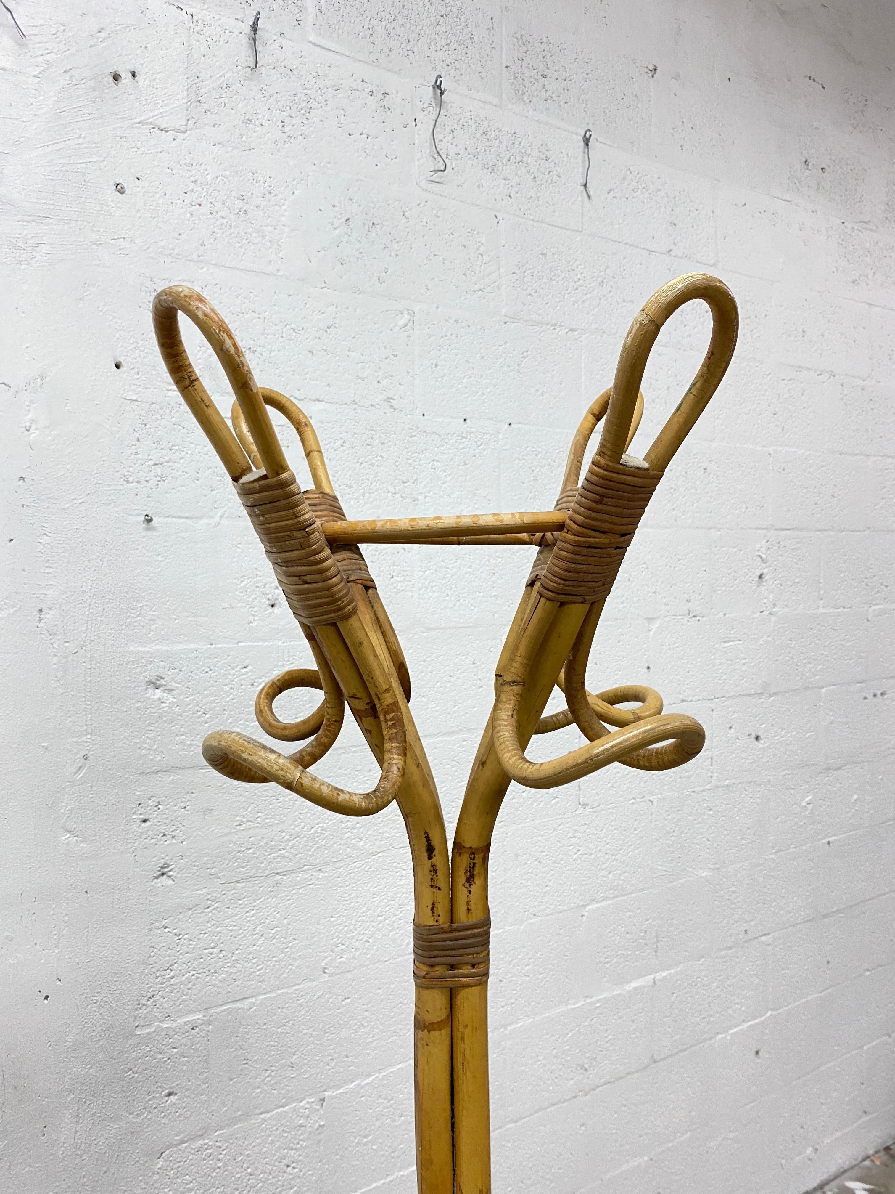 Natural Bamboo and Rattan Coat Rack in the Manner of Franco Albini, 1950s 2