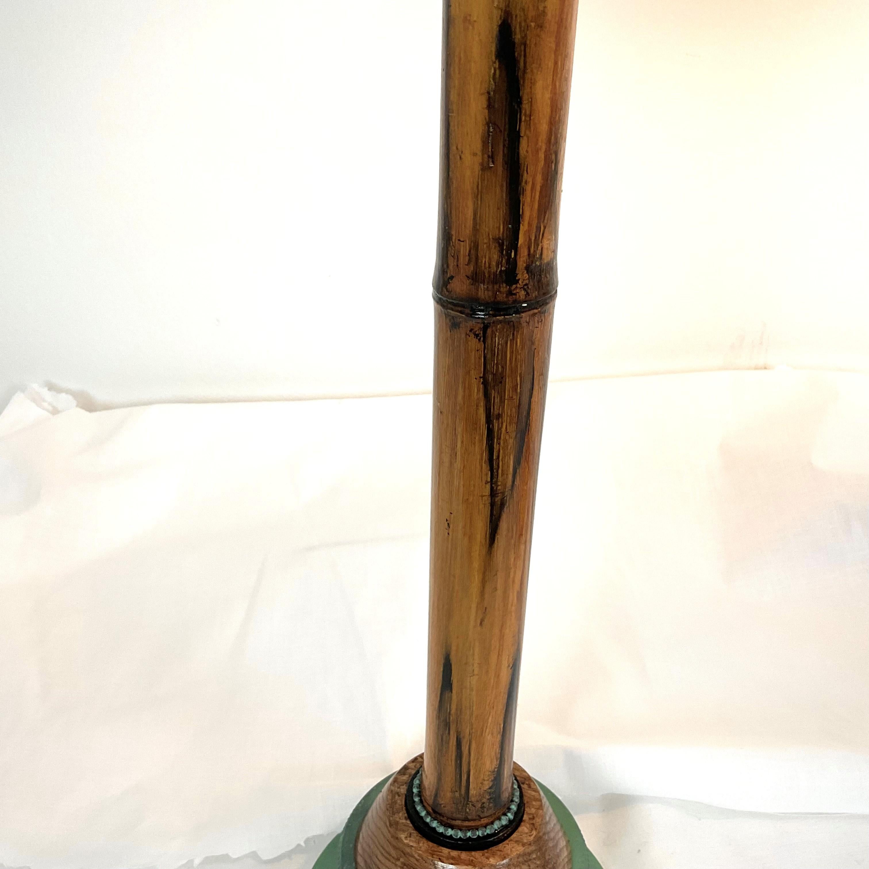 Natural Bamboo and Verde Metal Palm Lamps with Shades and Finials 6