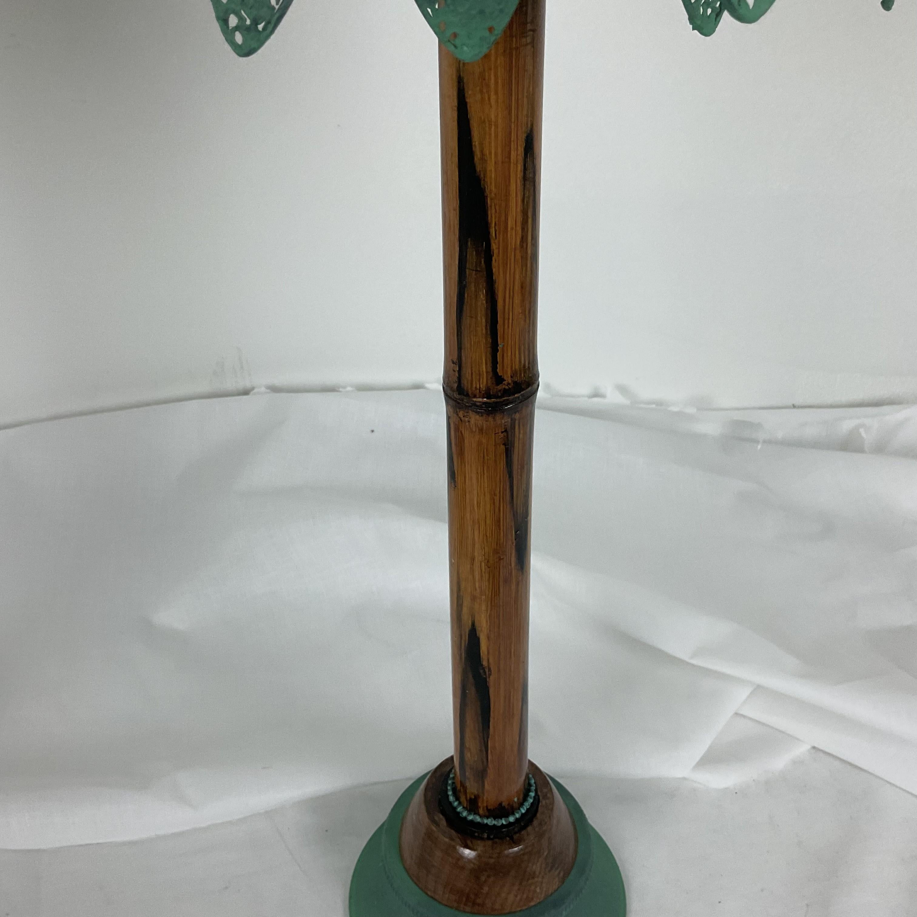 Natural Bamboo and Verde Metal Palm Lamps with Shades and Finials 4