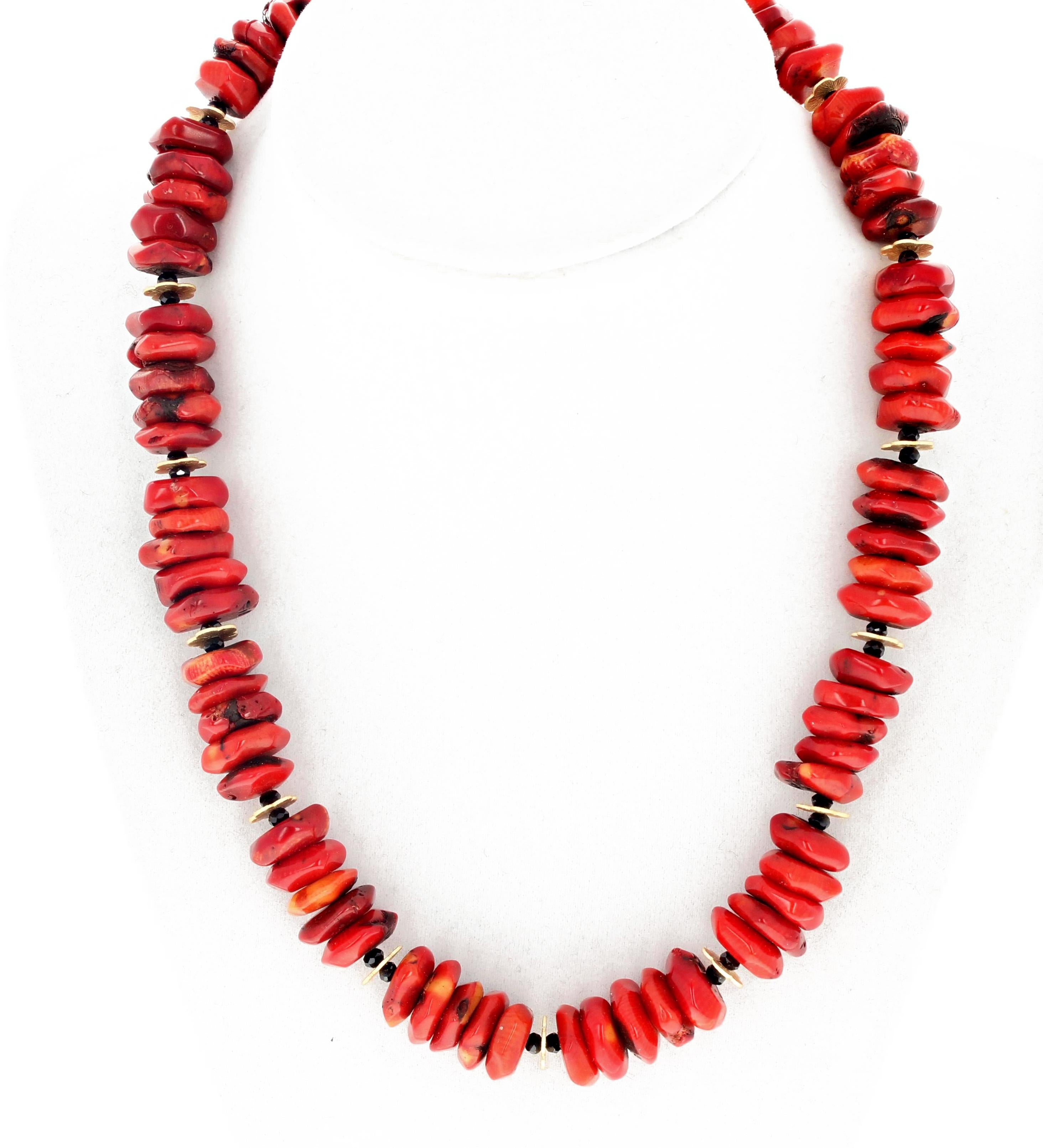 AJD Elegant Natural Bamboo Coral and Black Spinel Necklace In New Condition In Raleigh, NC