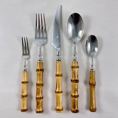 Natural Bamboo Handled Flatware, Hand Crafted Service for Six, 30 piece set