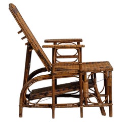 Natural Bamboo Lounge Chair, Rattan Finish, 19th Century, France