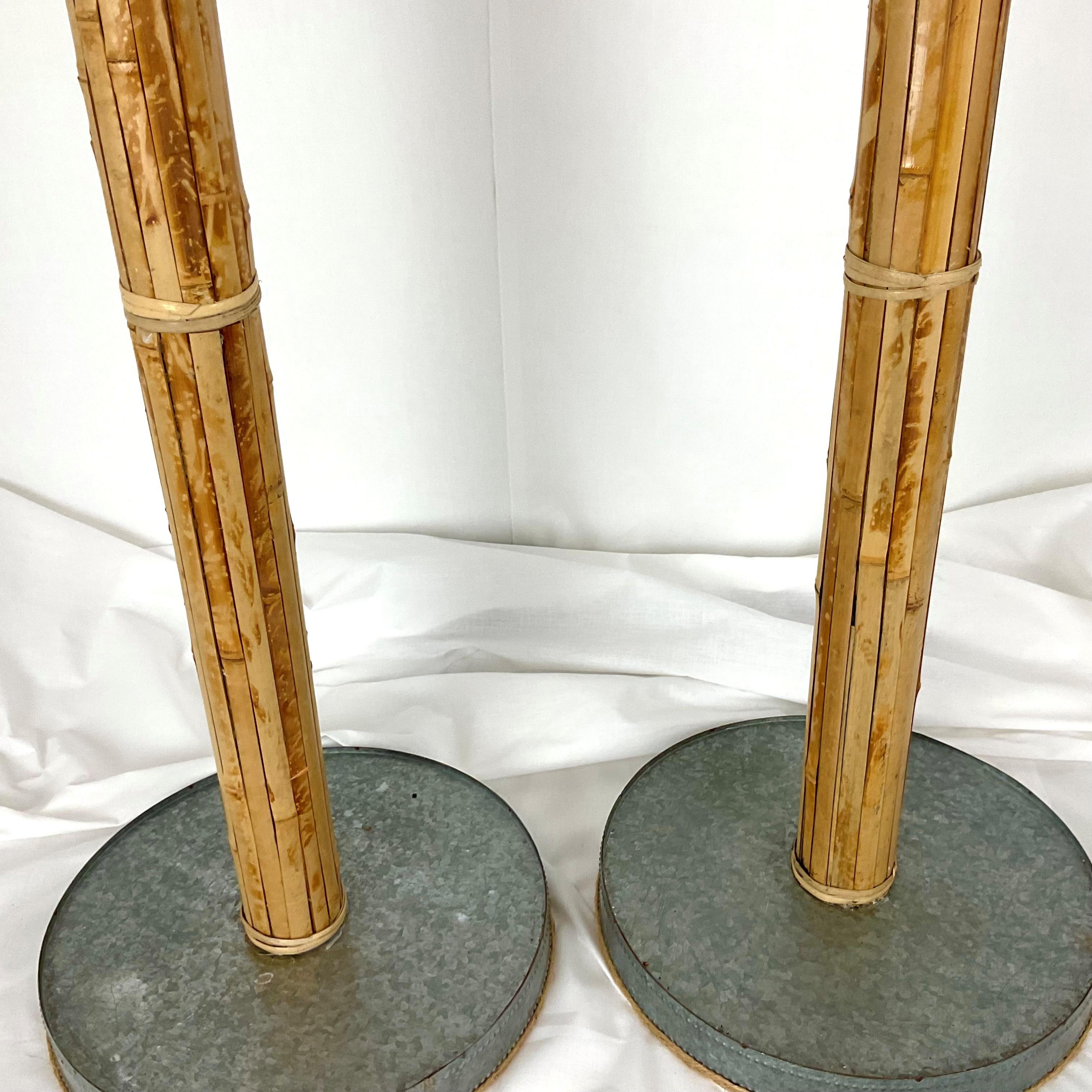 Modern Natural Bamboo Strip Floor Lamp Pair For Sale