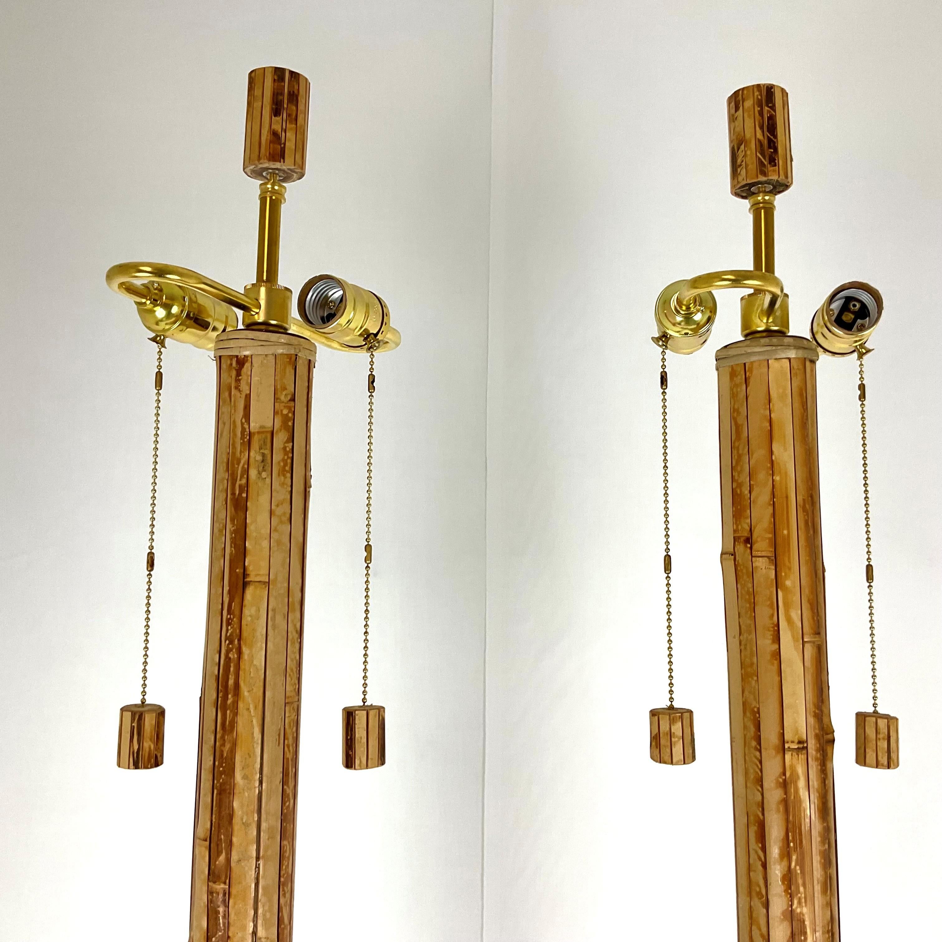American Natural Bamboo Strip Floor Lamp Pair For Sale