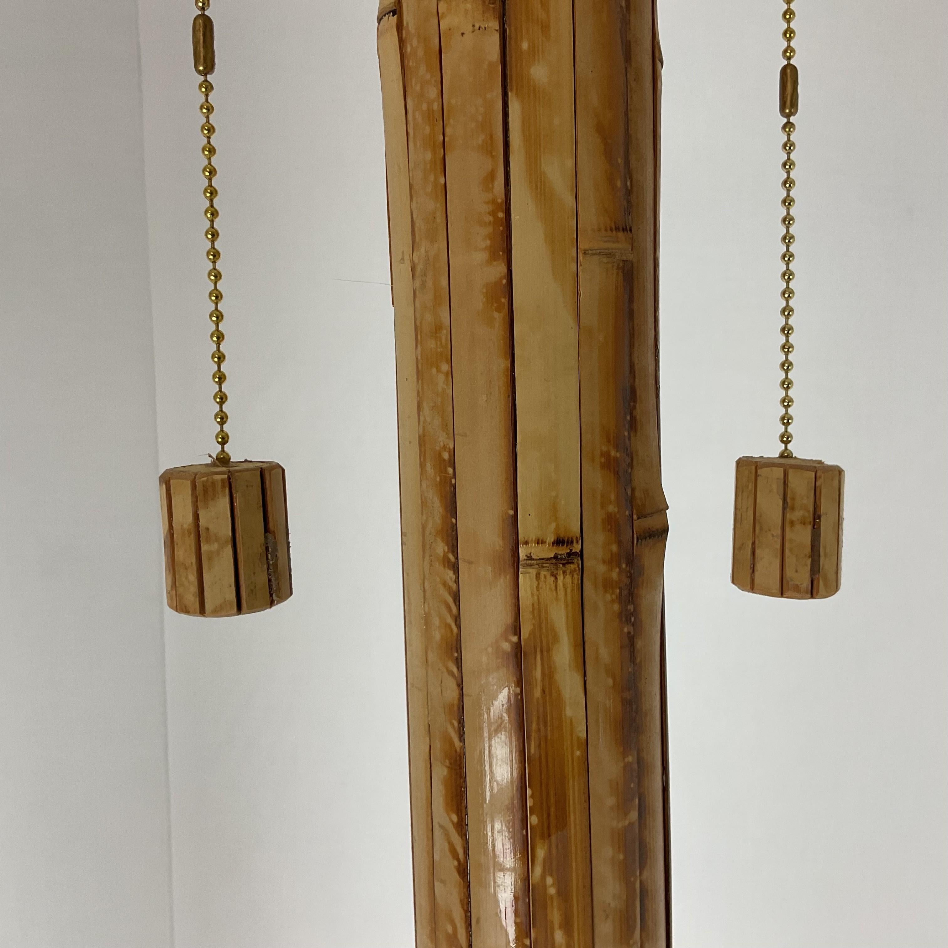 Natural Bamboo Strip Floor Lamp Pair In Good Condition For Sale In West Palm Beach, FL