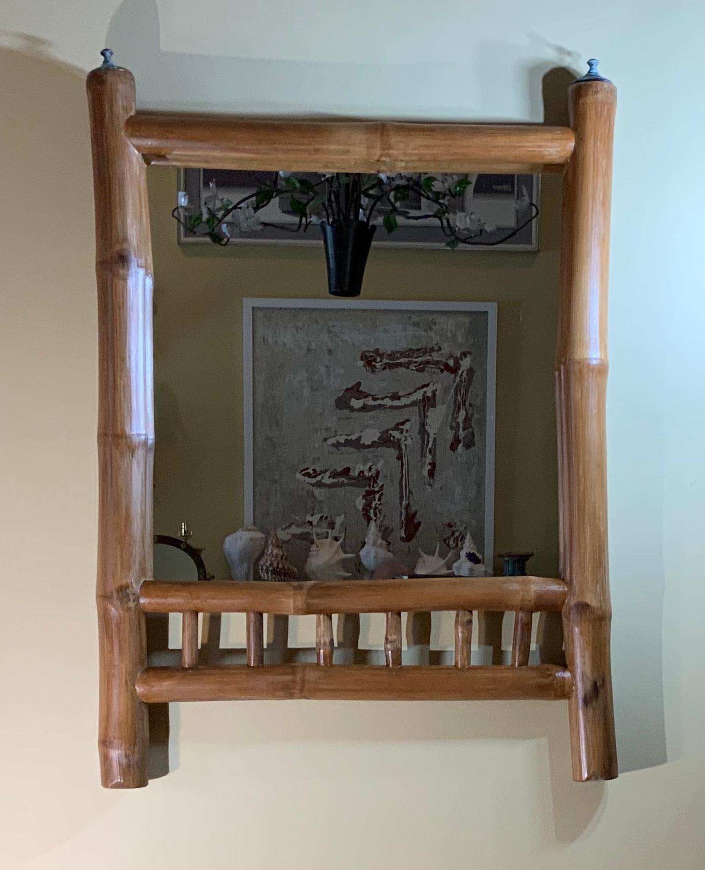 Miroir mural suspendu en bambou naturel en vente 3