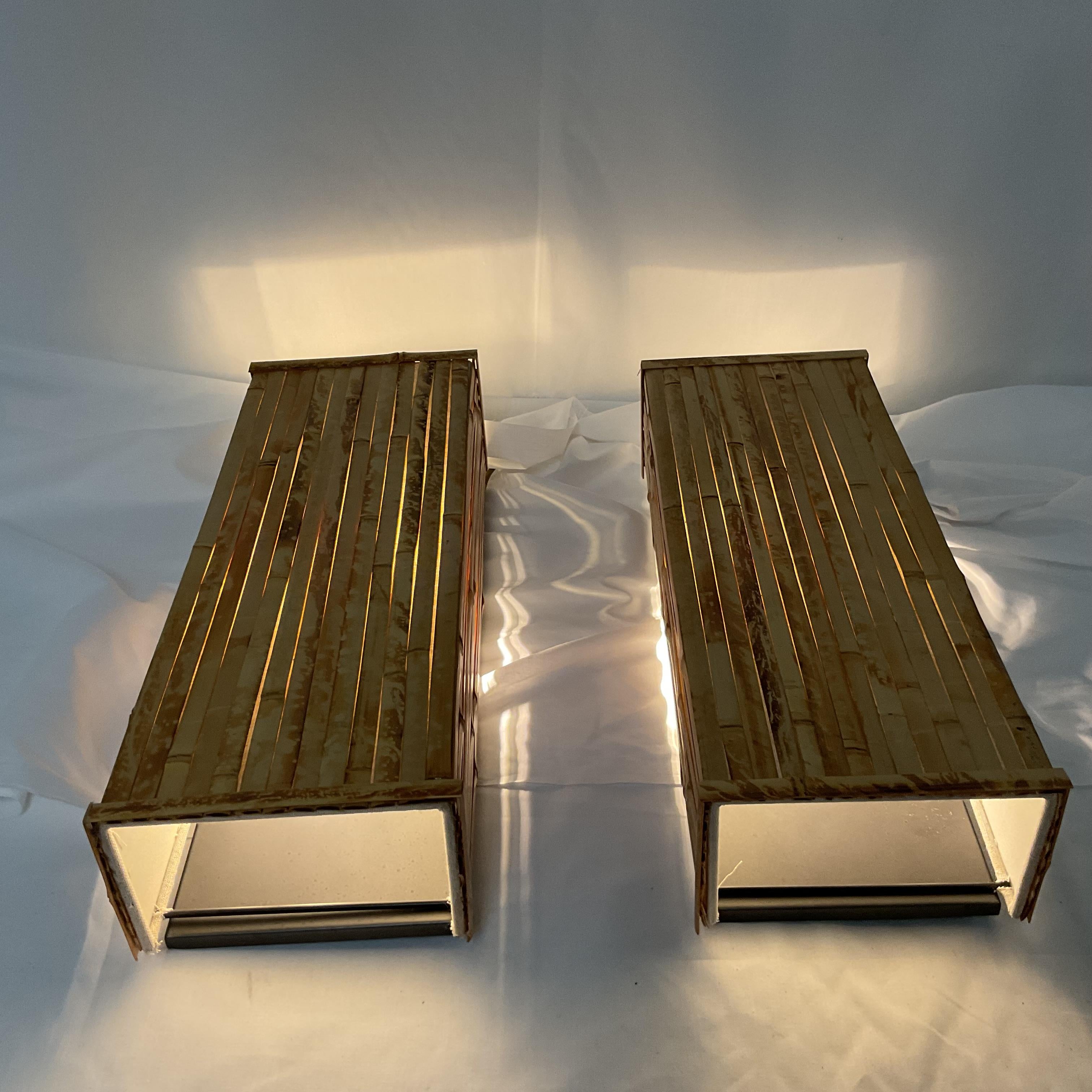 Bohemian Natural Bamboo Wall Sconce Pair For Sale