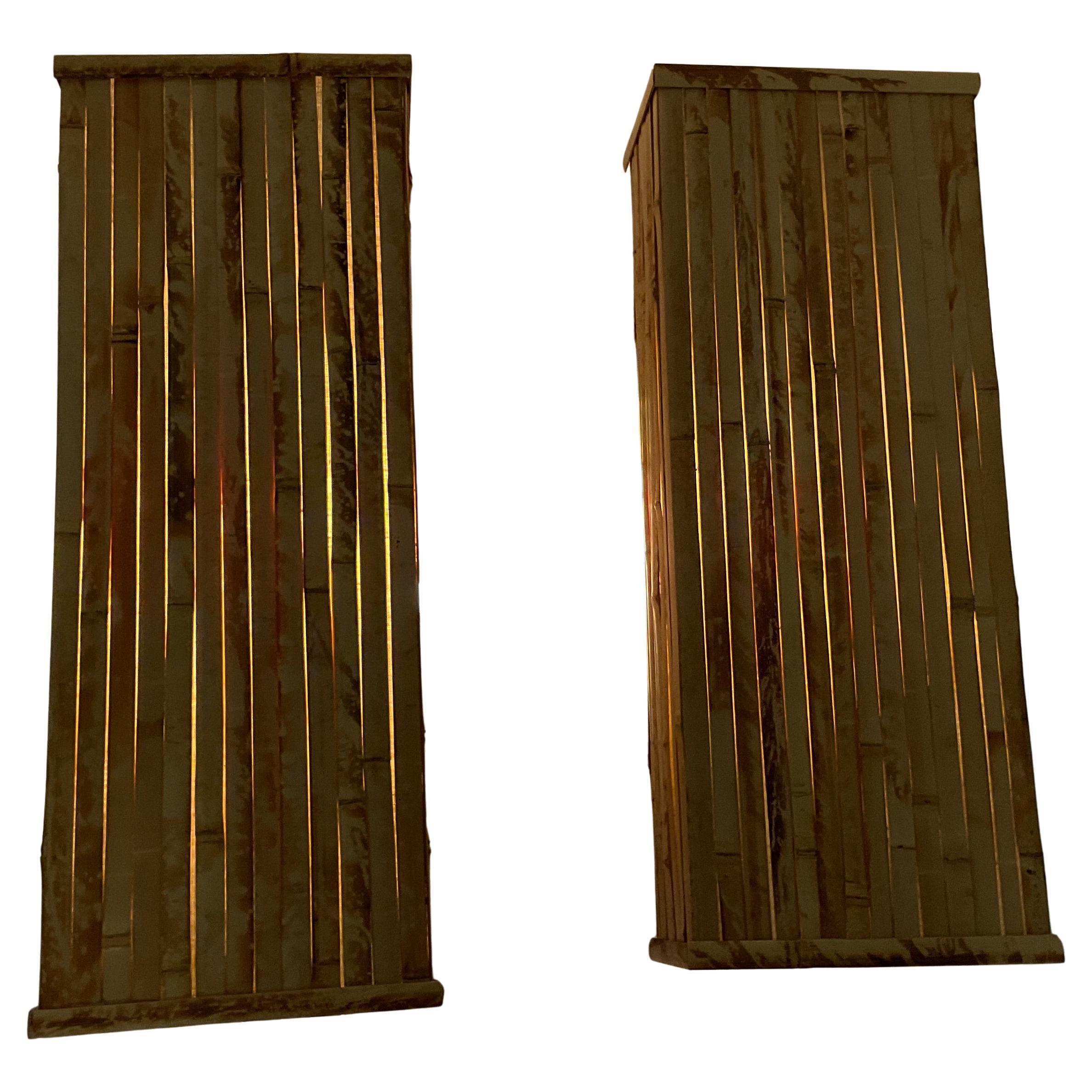 Natural Bamboo Wall Sconce Pair For Sale