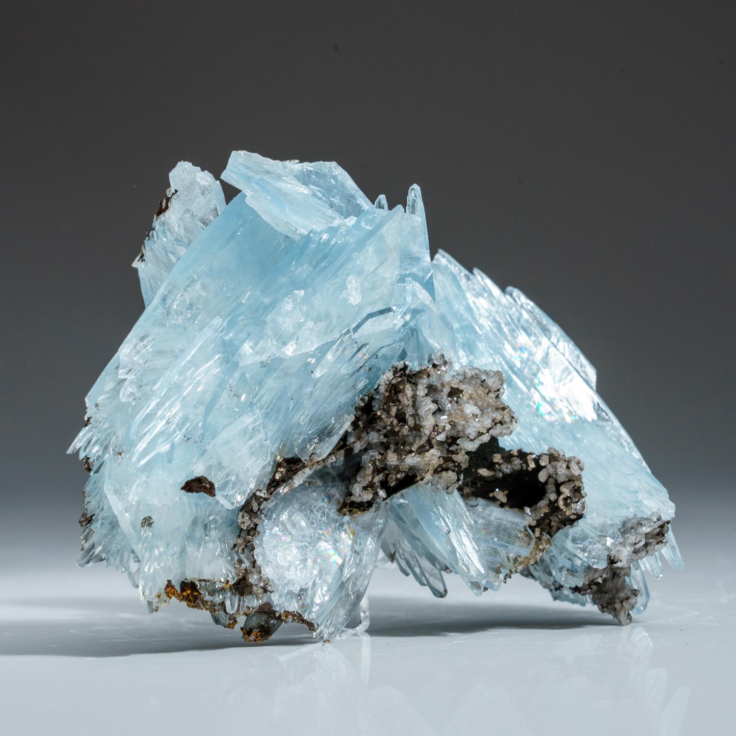 Barite from Jebel Ouichane, Sagangane, Nador Province, L'Oriental Region, Morocco

Here is a superb cluster of these incredible new blue Barites that have been discovered this past year. The crystal growth is in a radial parallel and divergent