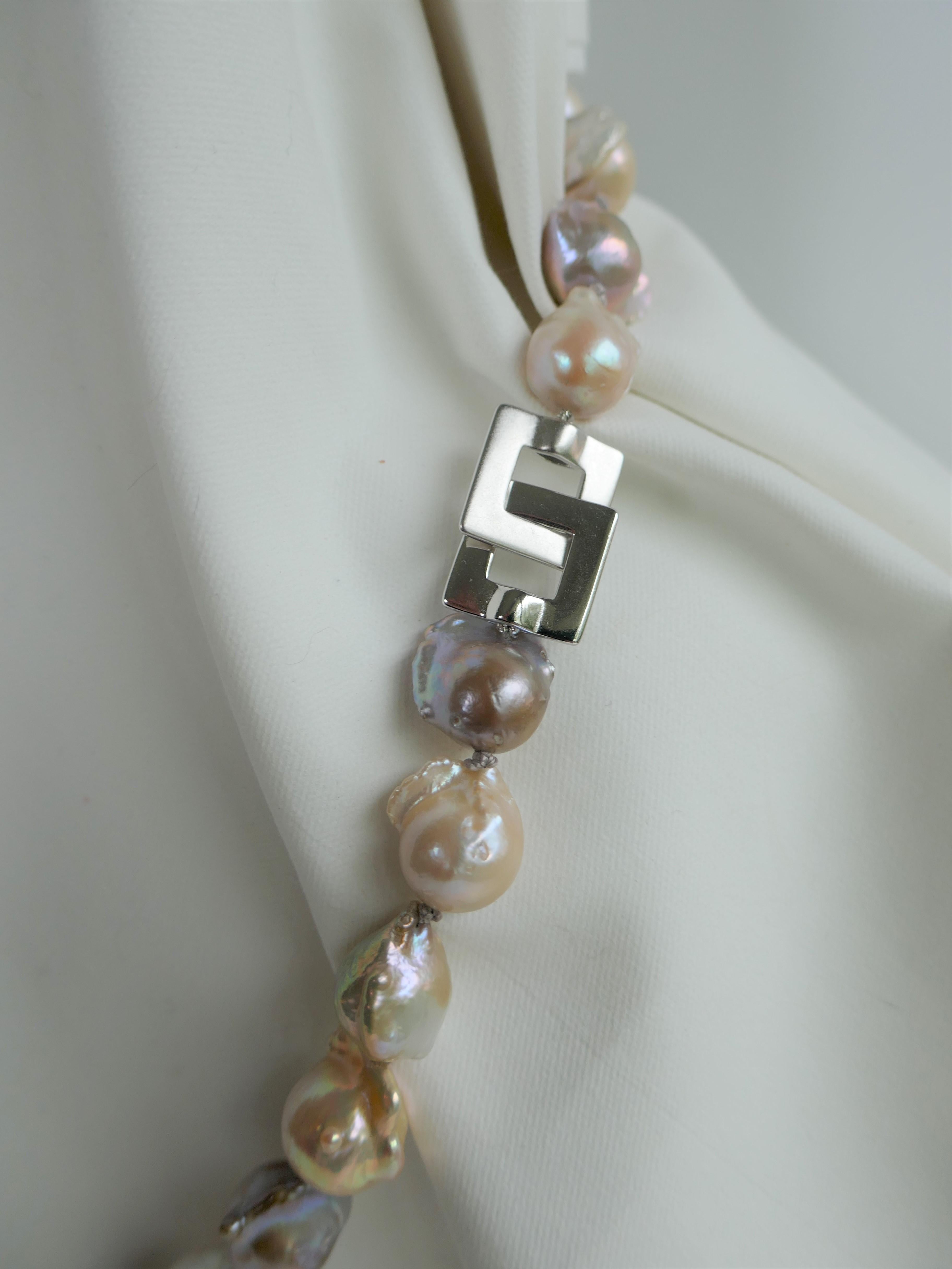 Contemporary Natural Baroque Cultured Pearls 925 Sterling Silver Clasp Necklace For Sale