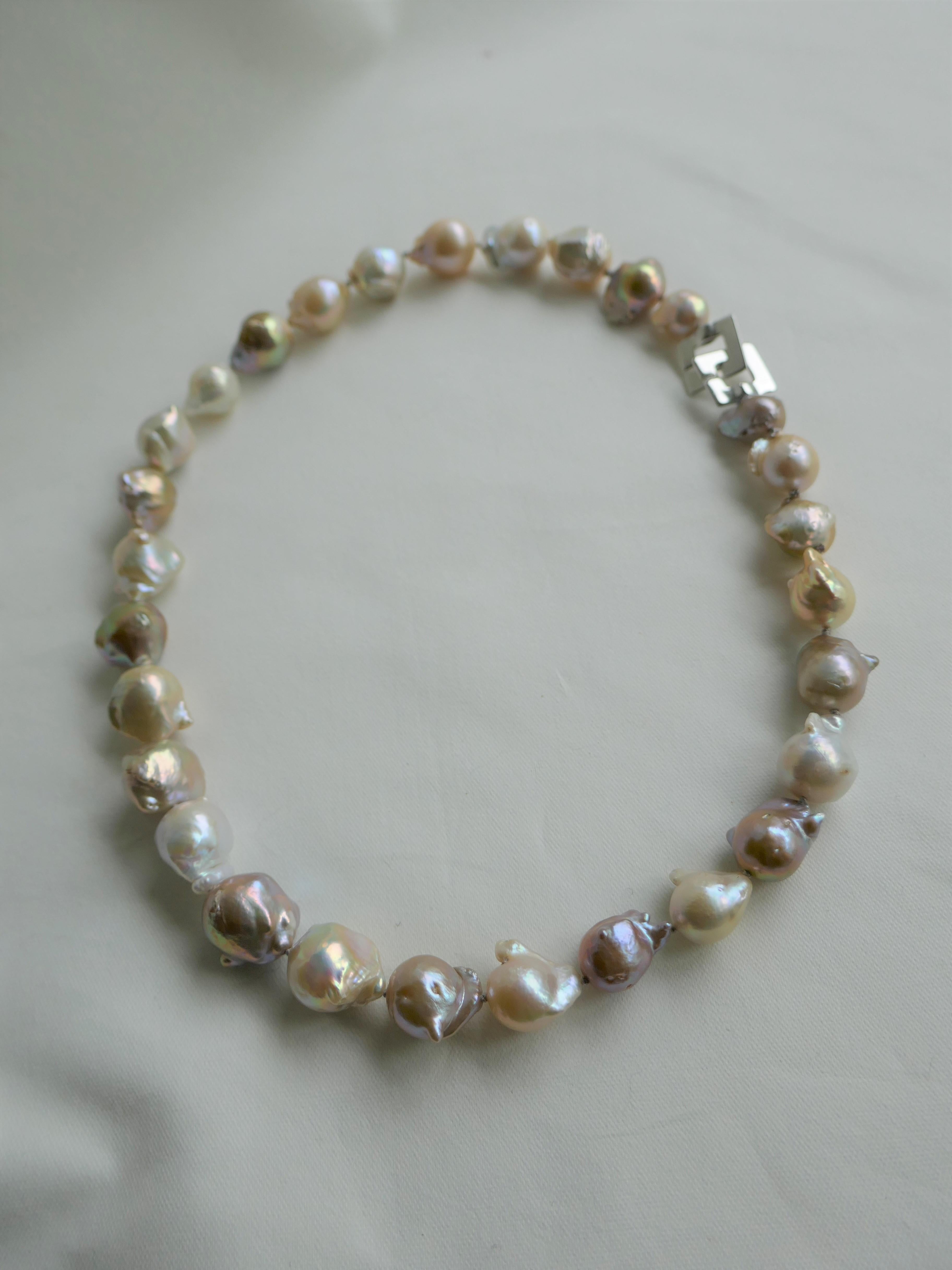 Women's Natural Baroque Cultured Pearls 925 Sterling Silver Clasp Necklace For Sale