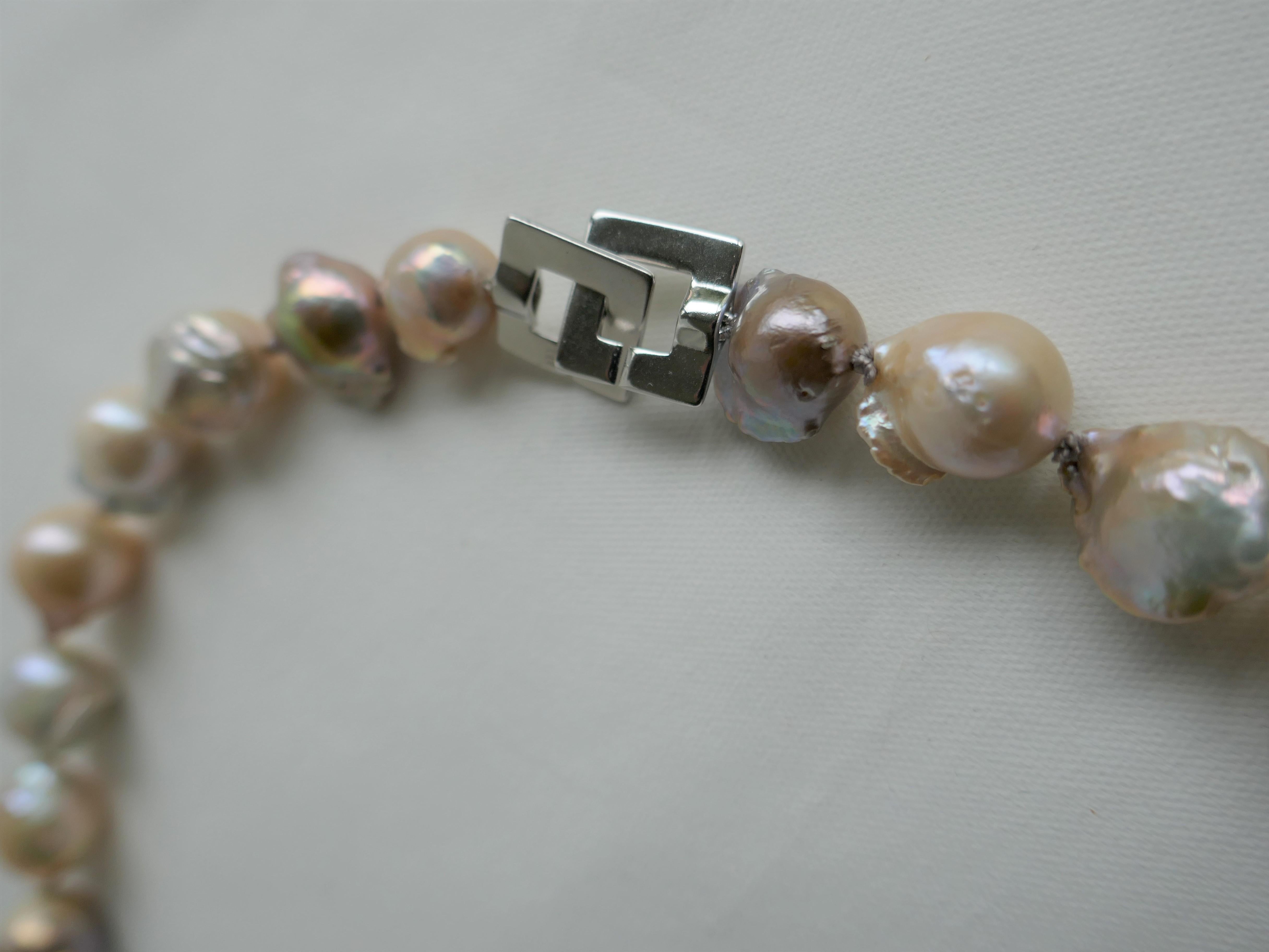 Natural Baroque Cultured Pearls 925 Sterling Silver Clasp Necklace For Sale 1