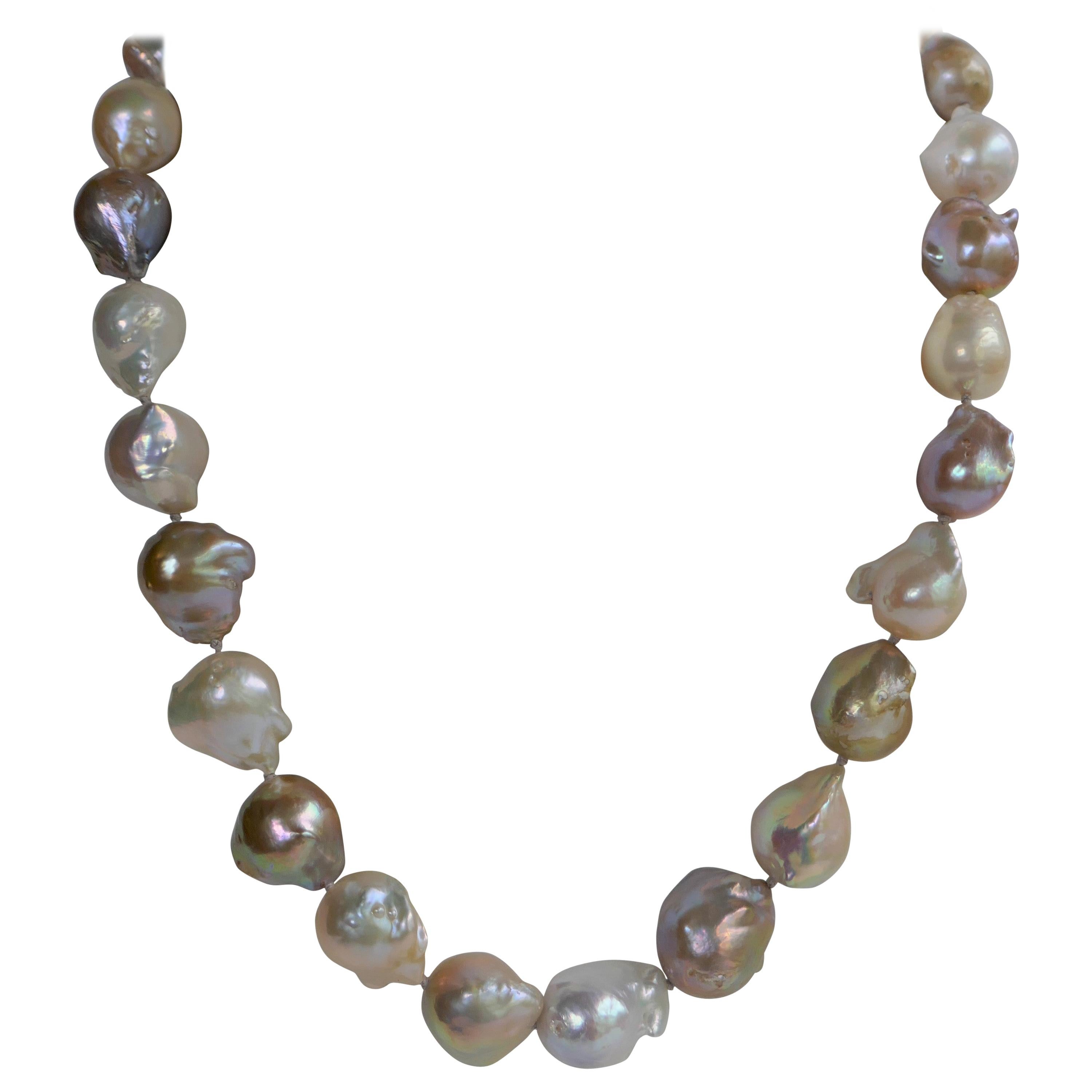 Natural Baroque Cultured Pearls 925 Sterling Silver Clasp Necklace For Sale