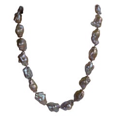 Natural Baroque Cultured Pearls 925 Sterling Silver Clasp Necklace