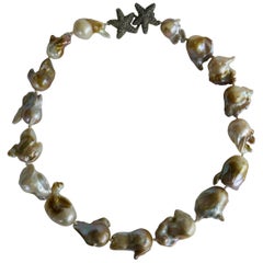 Natural Baroque Cultured Pearls Exclusive 925 Sterling Silver Clasp Necklace