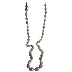 Natural Baroque Cultured Pearls White Topaz Sterling Silver Necklace 925 Silver