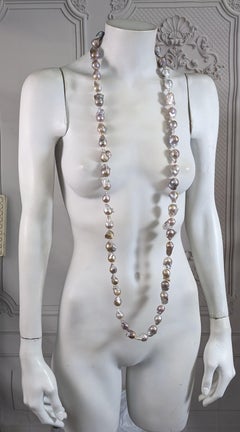 Natural Baroque Grey Pearl Long Necklace