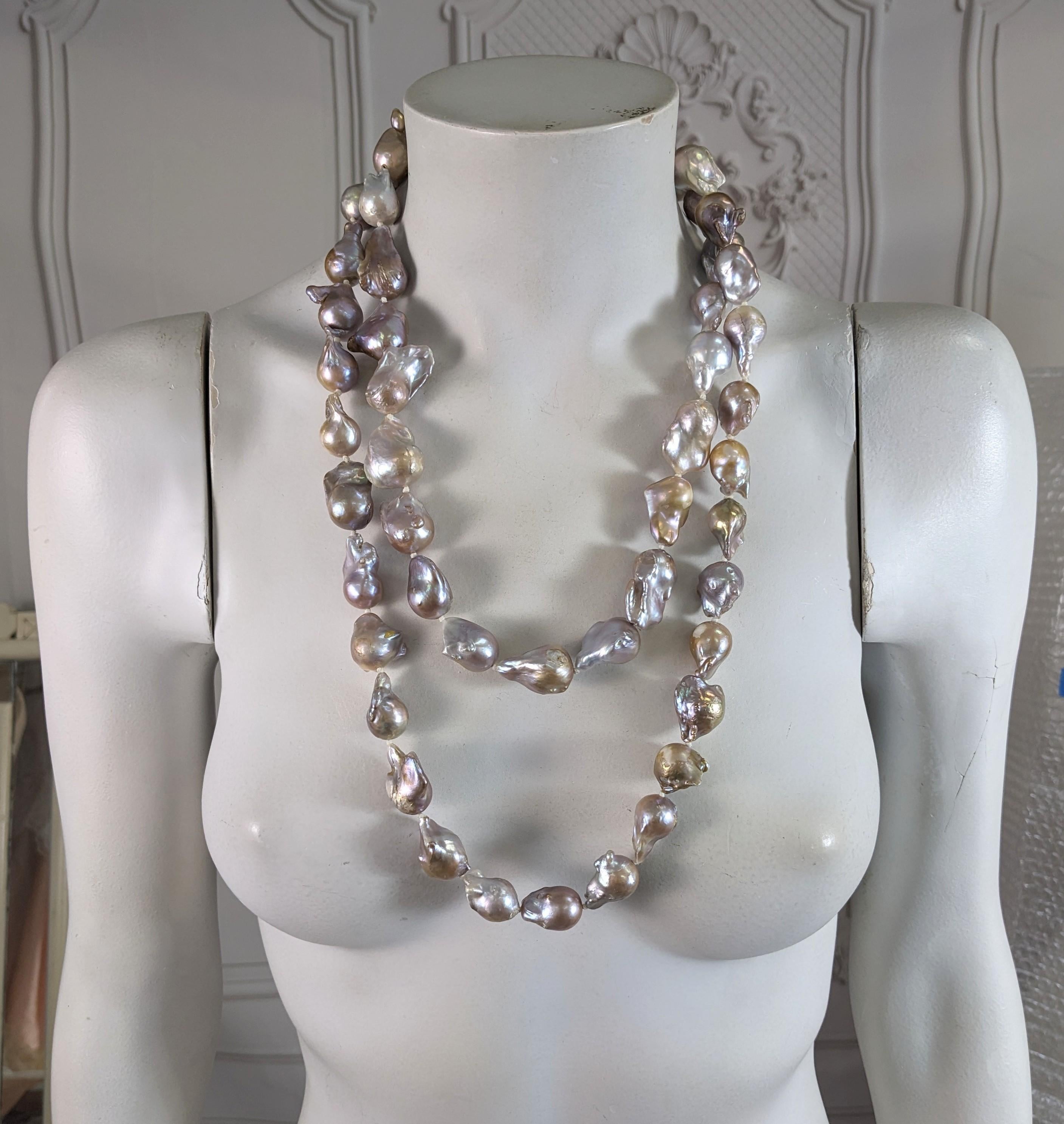 Artisan Natural Baroque Grey Pearl Long Necklace For Sale
