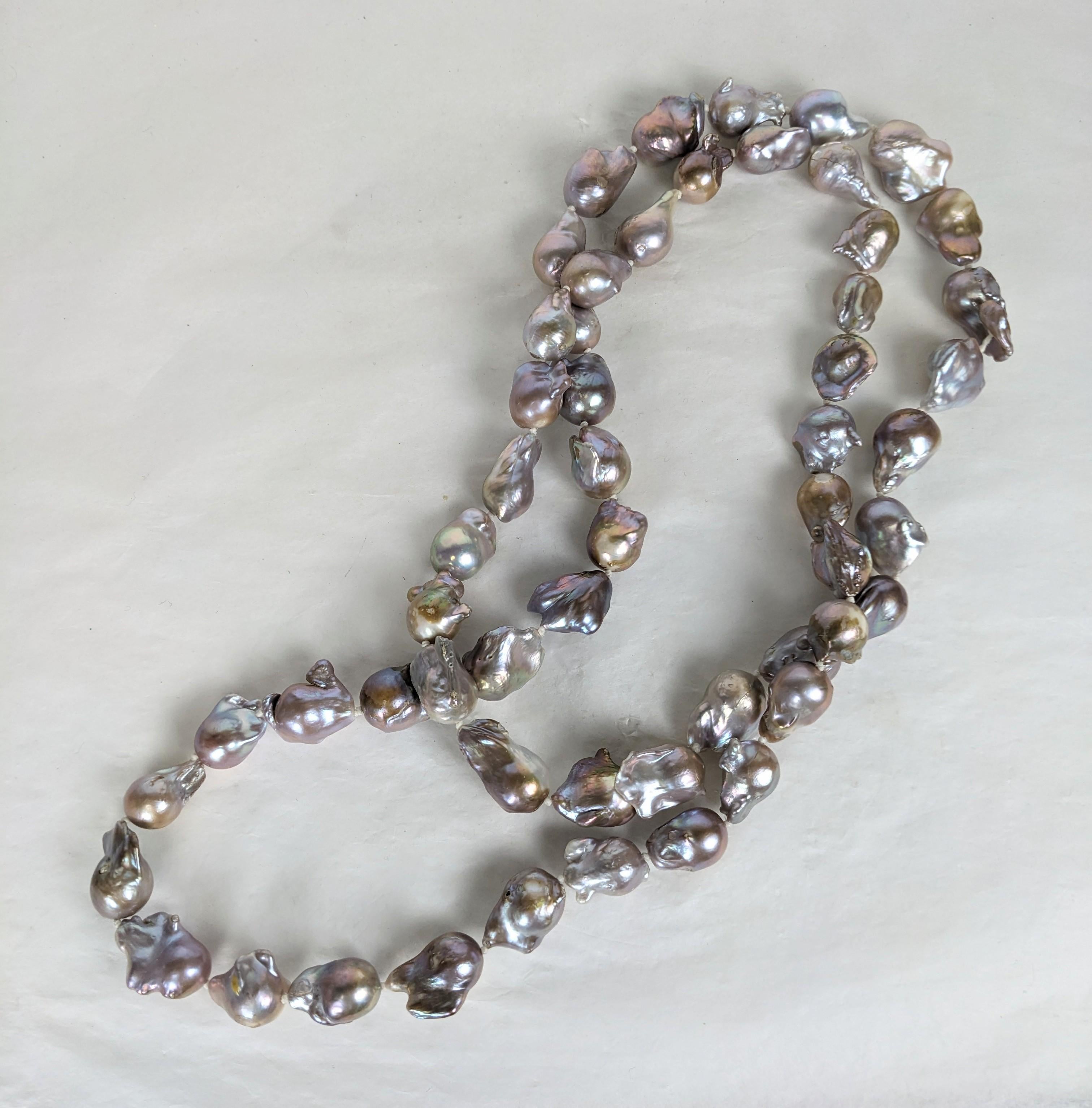 Bead Natural Baroque Grey Pearl Long Necklace For Sale