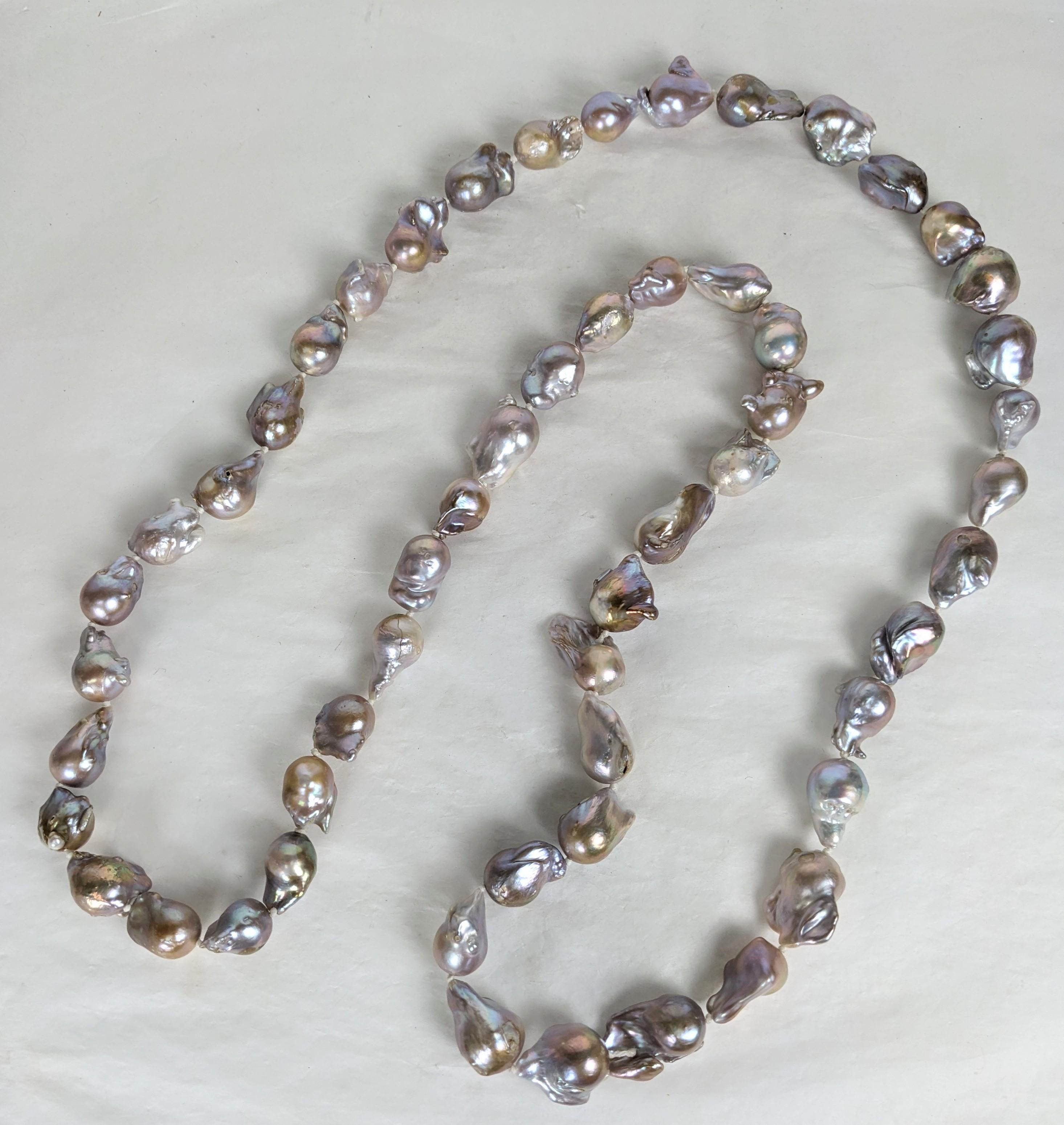 Natural Baroque Grey Pearl Long Necklace In Good Condition For Sale In New York, NY