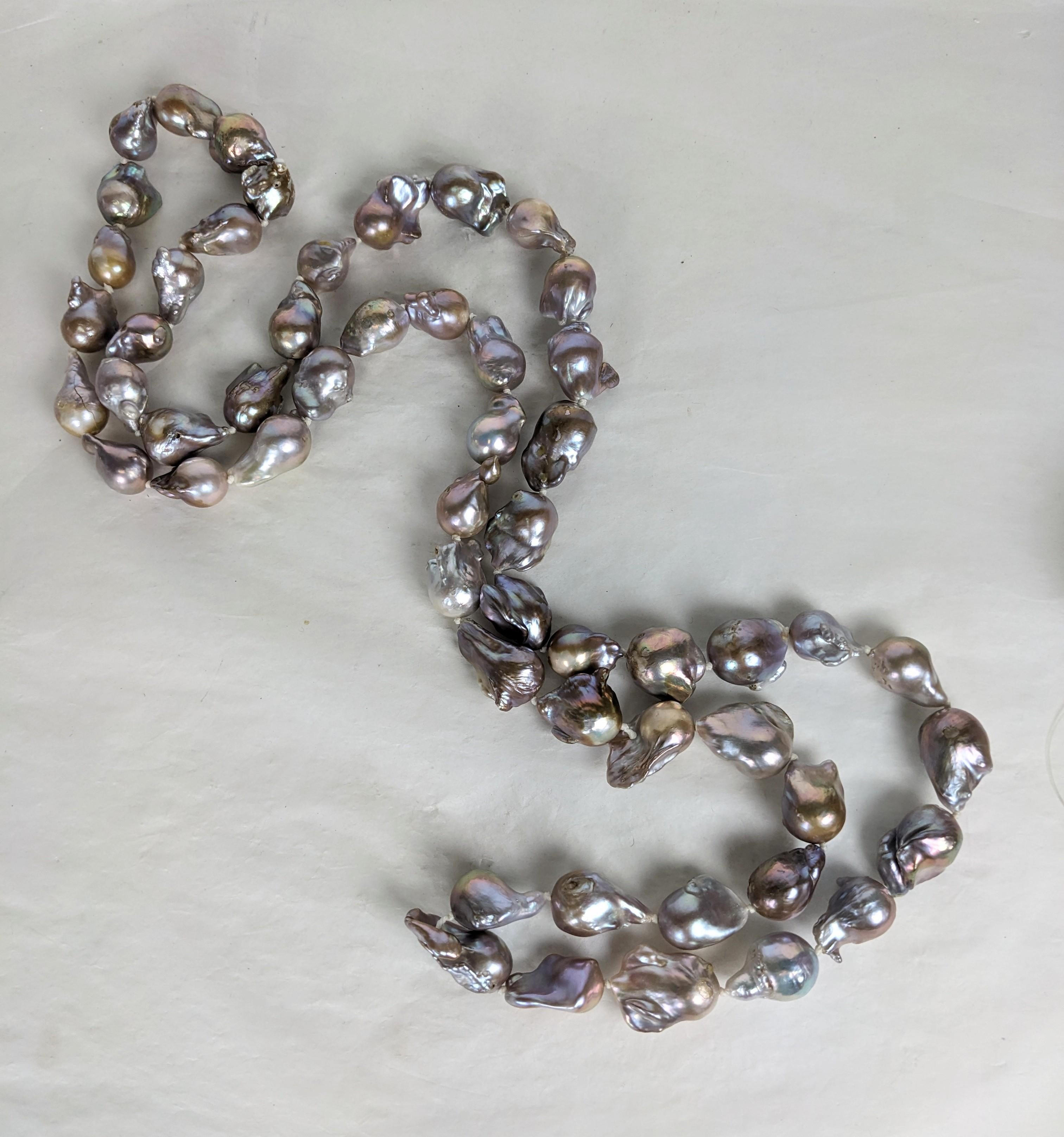 Women's or Men's Natural Baroque Grey Pearl Long Necklace For Sale