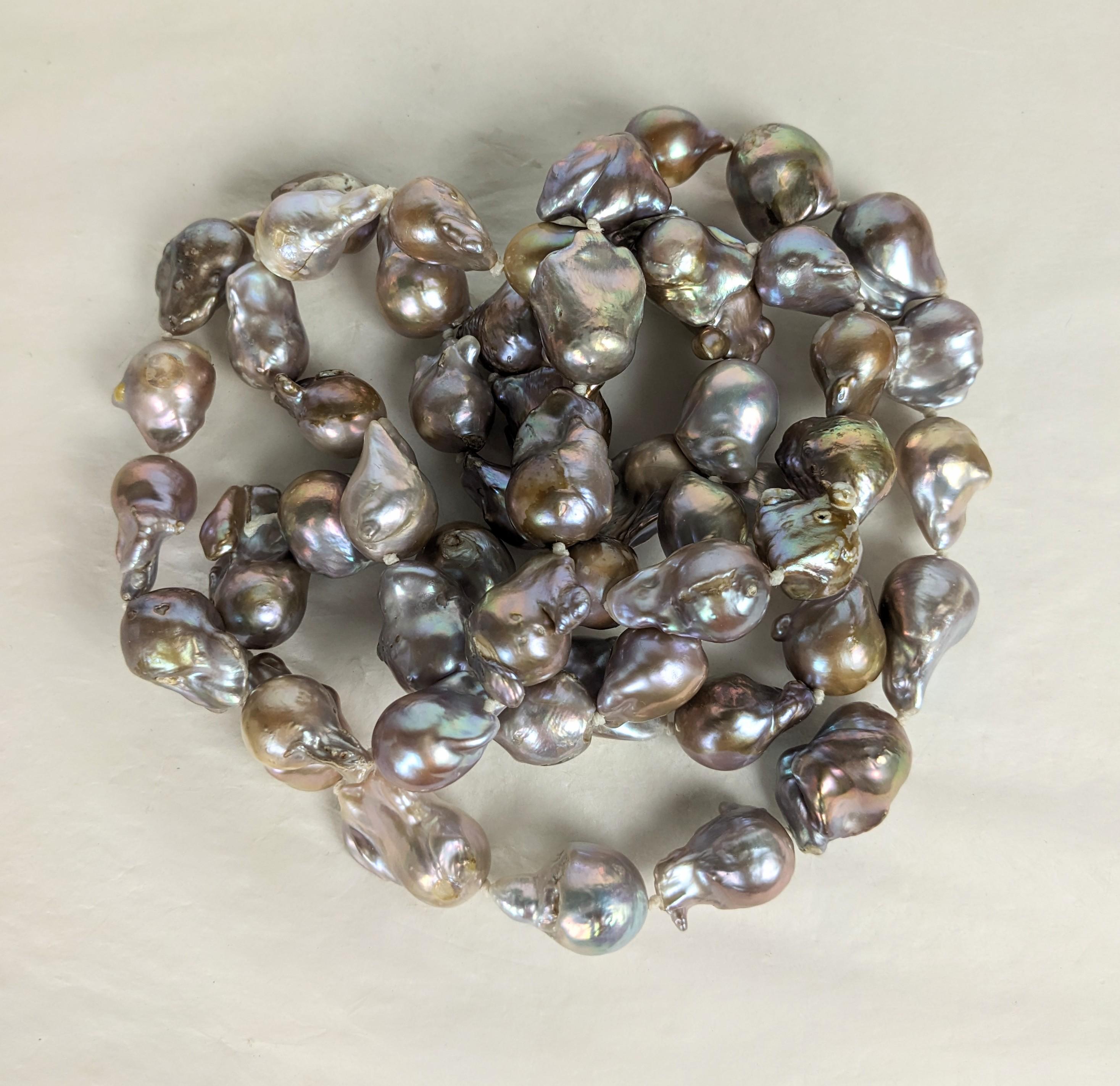 Natural Baroque Grey Pearl Long Necklace For Sale 1