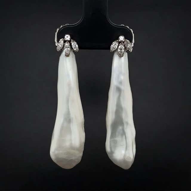 Vintage Natural Pearl and Diamond Earrings, circa 1950 For Sale at 1stDibs