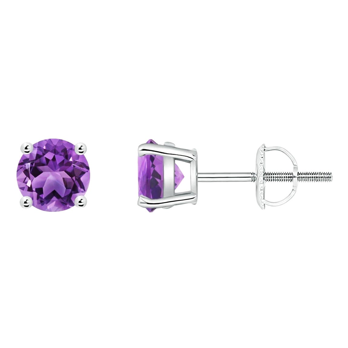 Boucles d'oreilles en platine ornées d'une améthyste ronde de 0.90 carats sertie d'un panier naturel