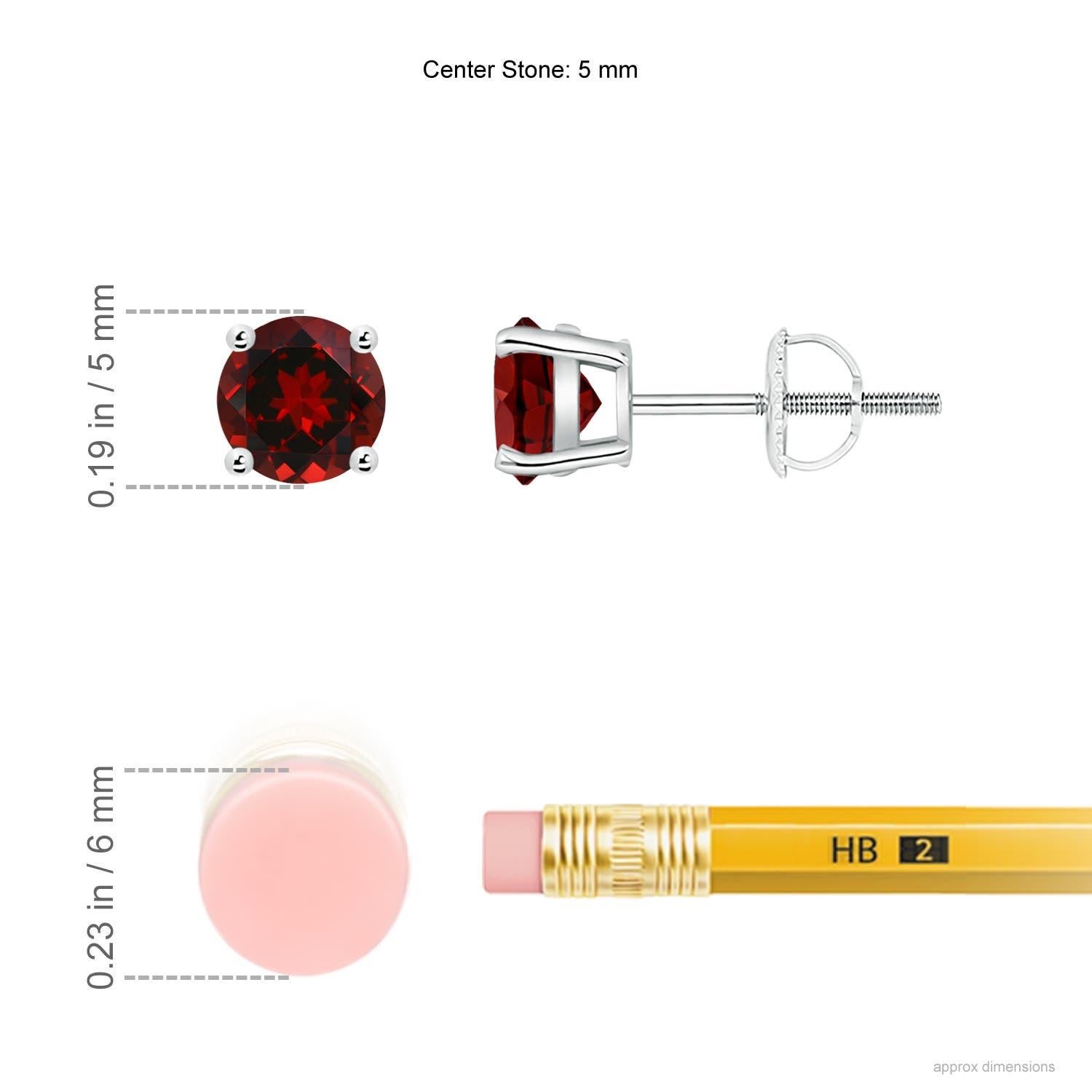 The beauty of these classic garnet stud earrings lies in their simple design and deep red hue. Secured in a platinum basket prong setting, the round garnets look elegant.