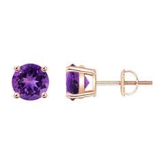 Natürliche runde 1,6 Karat Amethyst-Ohrstecker in 14 Karat Roségold mit Korbgeflecht