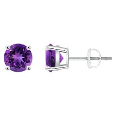 Natural Basket-Set Round 1.6ct Amethyst Studs in 14K White Gold