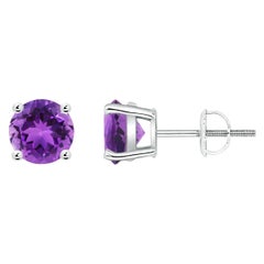 Natural Basket-Set Round 1.6ct Amethyst Studs in Platinum