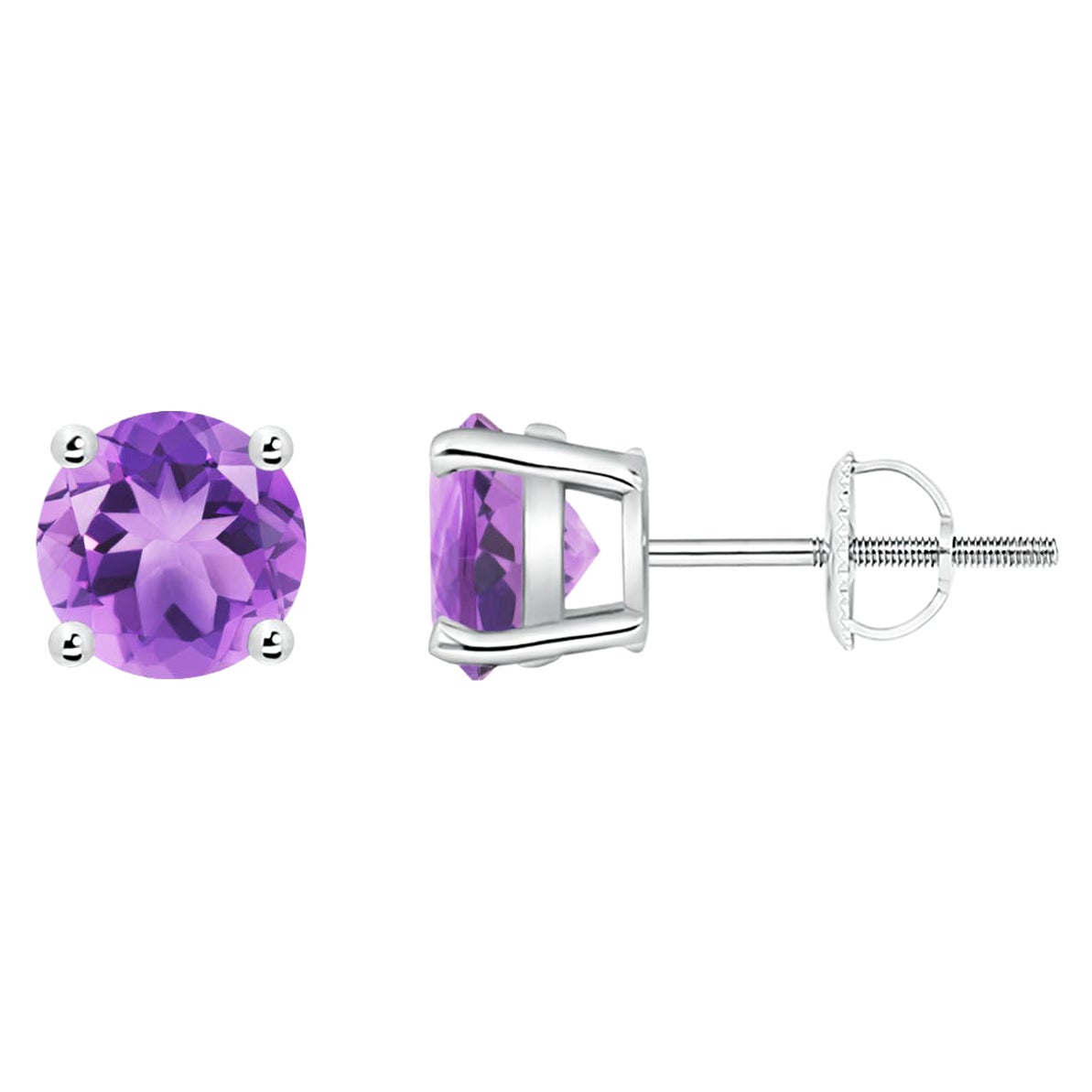 Boucles d'oreilles en platine ornées d'une améthyste ronde de 1.6 carats sertie d'un panier naturel