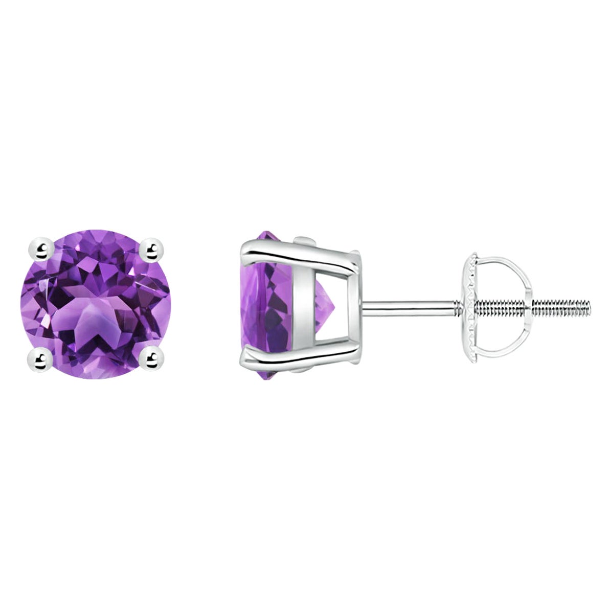 Clous d'oreilles ronds en platine sertis en panier d'améthyste naturelle 1,6 carat