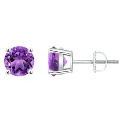 Clous d'oreilles ronds en platine sertis en panier d'améthyste naturelle 1,6 carat