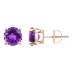 Runde 2,3 Karat Amethyst-Ohrstecker in 14 Karat Roségold mit natürlichem Korbgeflecht