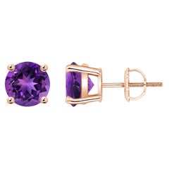 Runde 2,3 Karat Amethyst-Ohrstecker in 14 Karat Roségold mit natürlichem Korbgeflecht