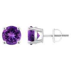 Natürliche korbförmige runde 2,3ct Amethyst Ohrstecker in 14K Weißgold