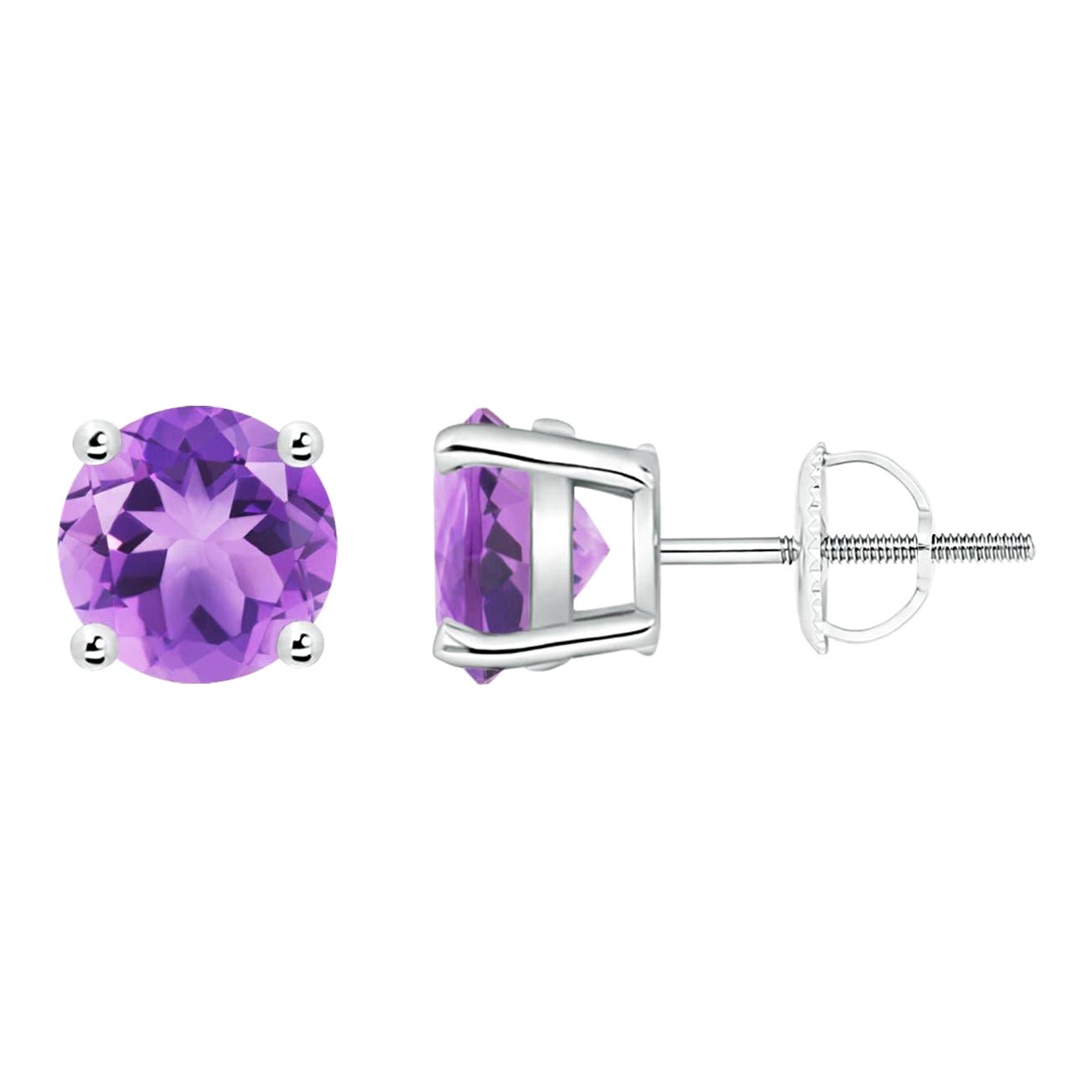 Natürliche runde 2.3 Karat Amethyst-Ohrstecker in Platin mit Korbgeflecht