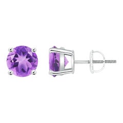 Natürliche runde 2.3 Karat Amethyst-Ohrstecker in Platin mit Korbgeflecht