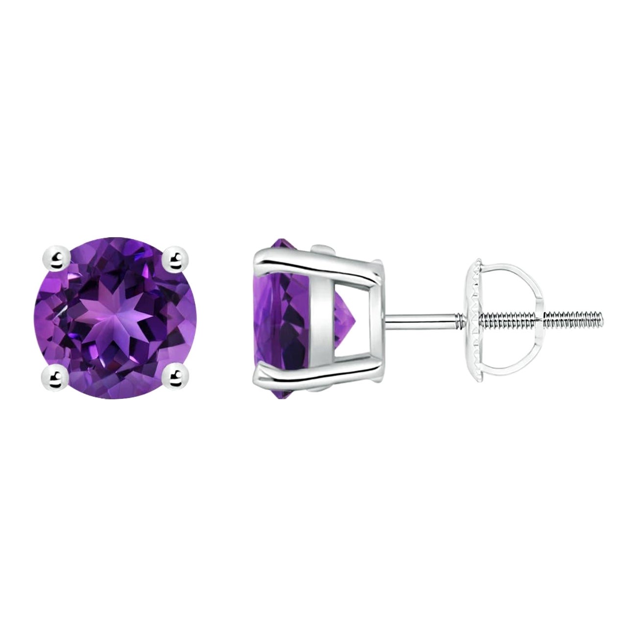 Boucles d'oreilles en platine ornées d'une améthyste ronde de 2,3 carats sertie d'un panier naturel